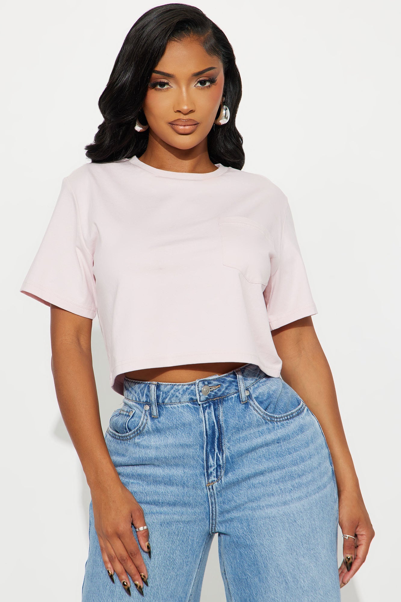 Elisa Relaxed Crop Tee - Light Pink