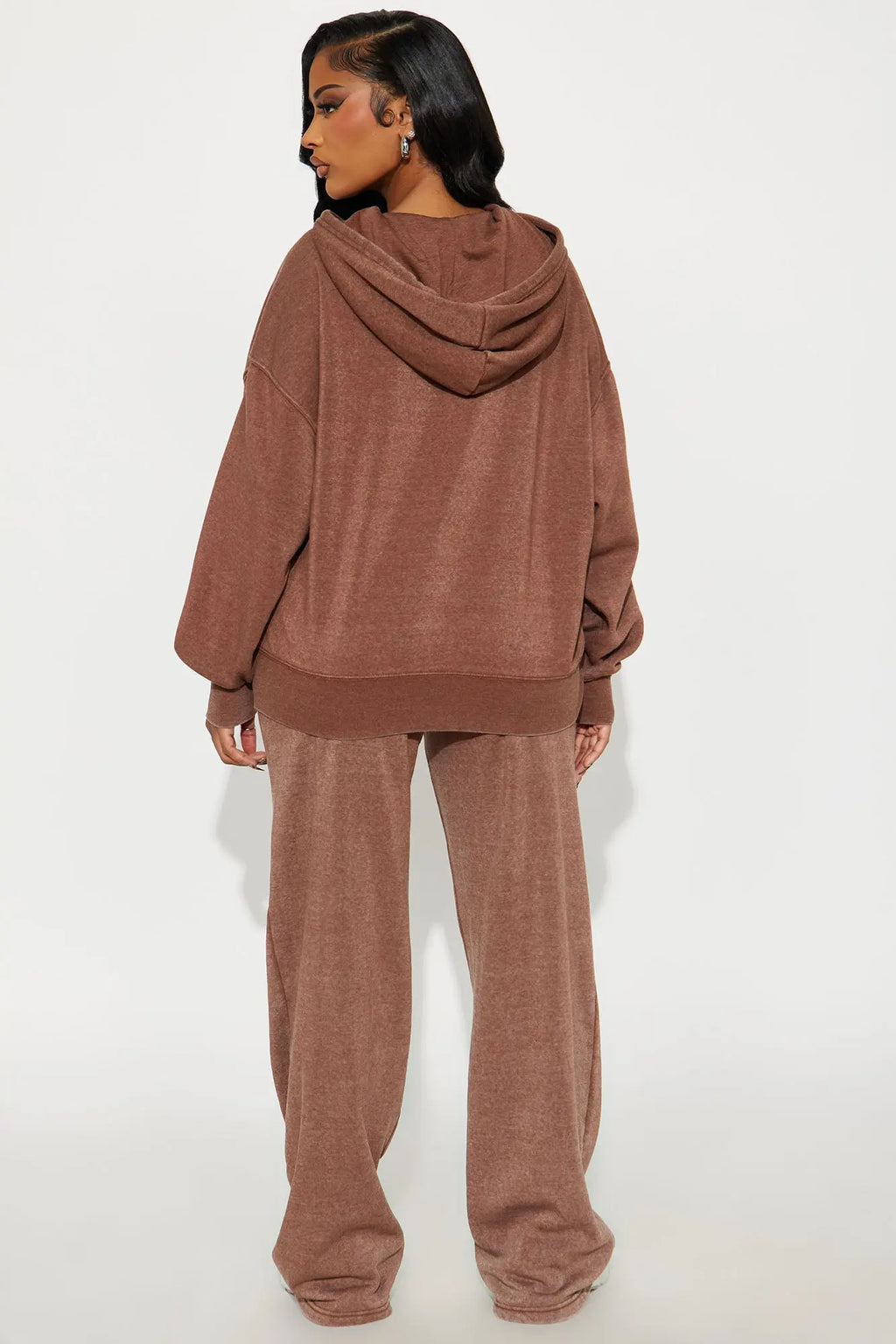 Everyday Ease Washed Fleece Pant Set - Brown 