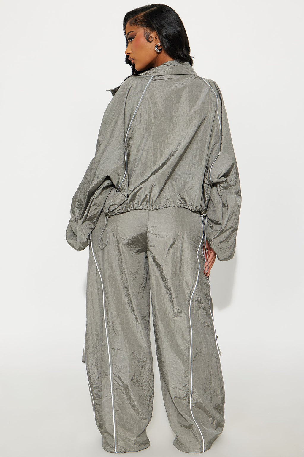 Watch Me Windbreaker Zip Up Pant Set - Silver 
