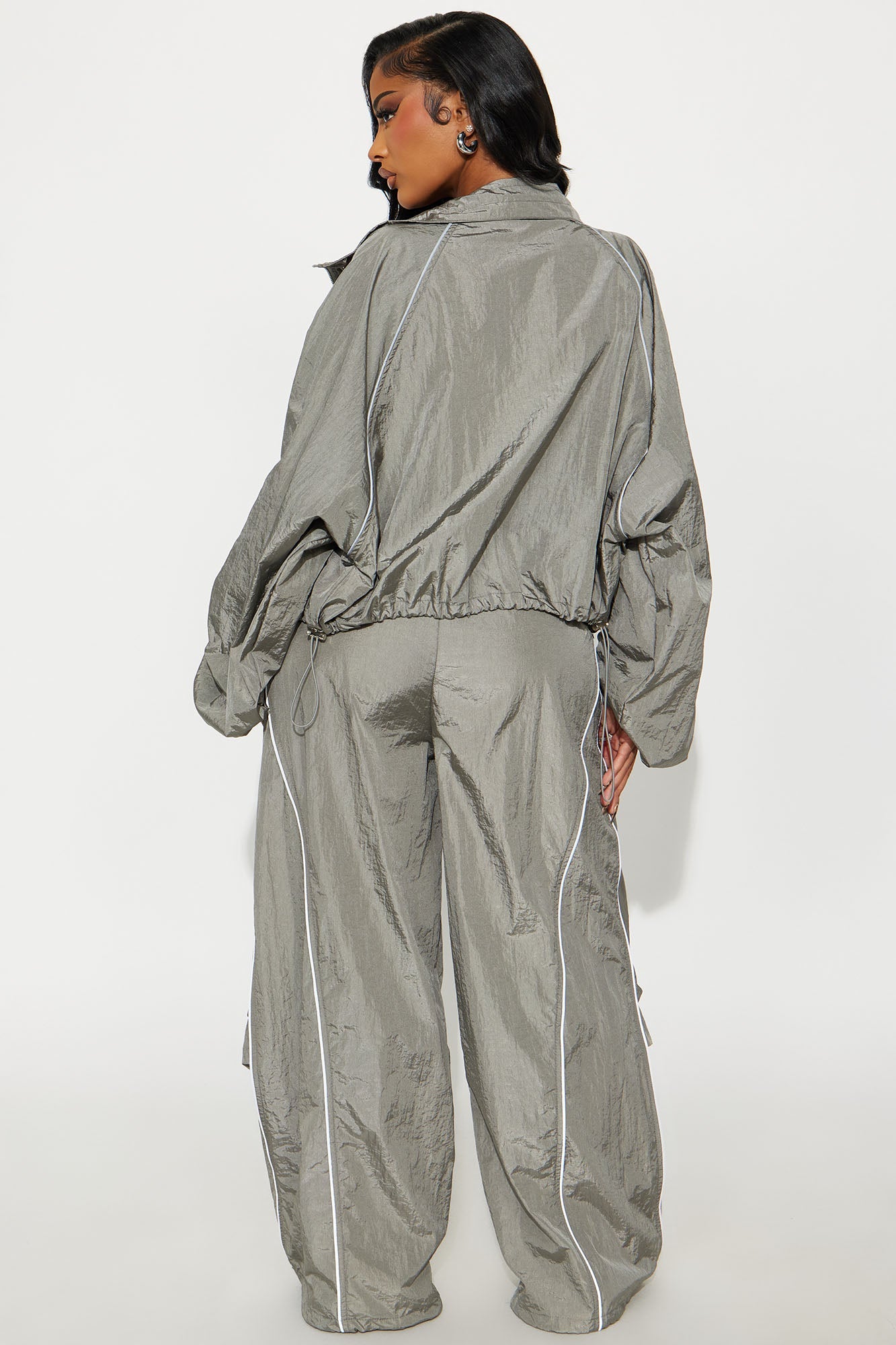 Watch Me Windbreaker Zip Up Pant Set - Silver 