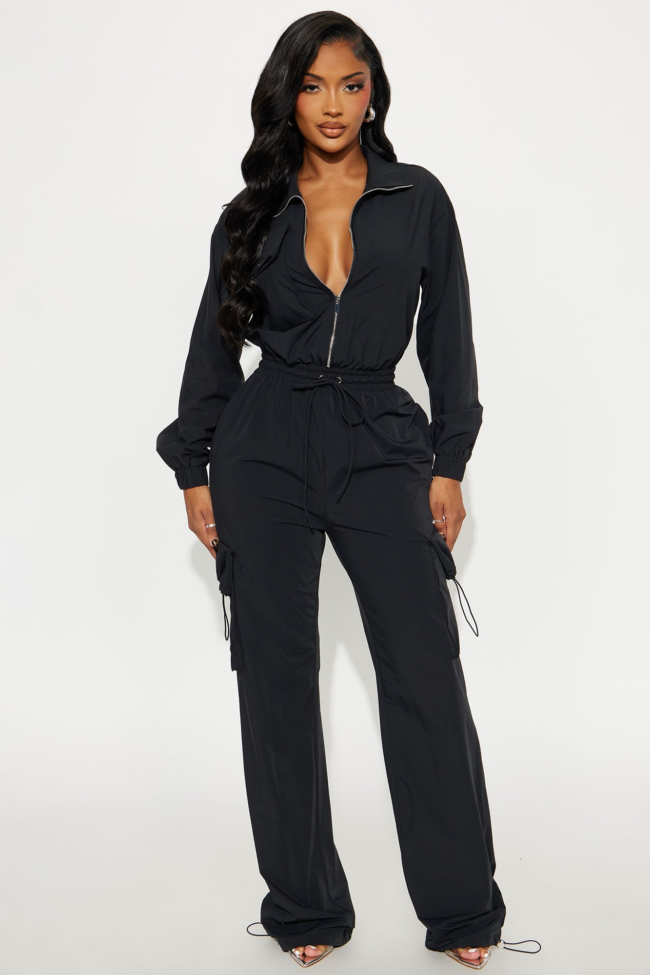 Betsy Windbreaker Wide Leg Jumpsuit - Black