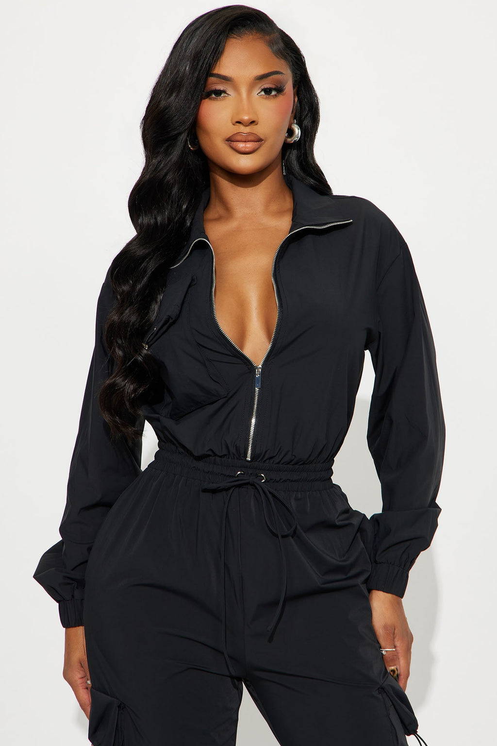 Betsy Windbreaker Wide Leg Jumpsuit - Black