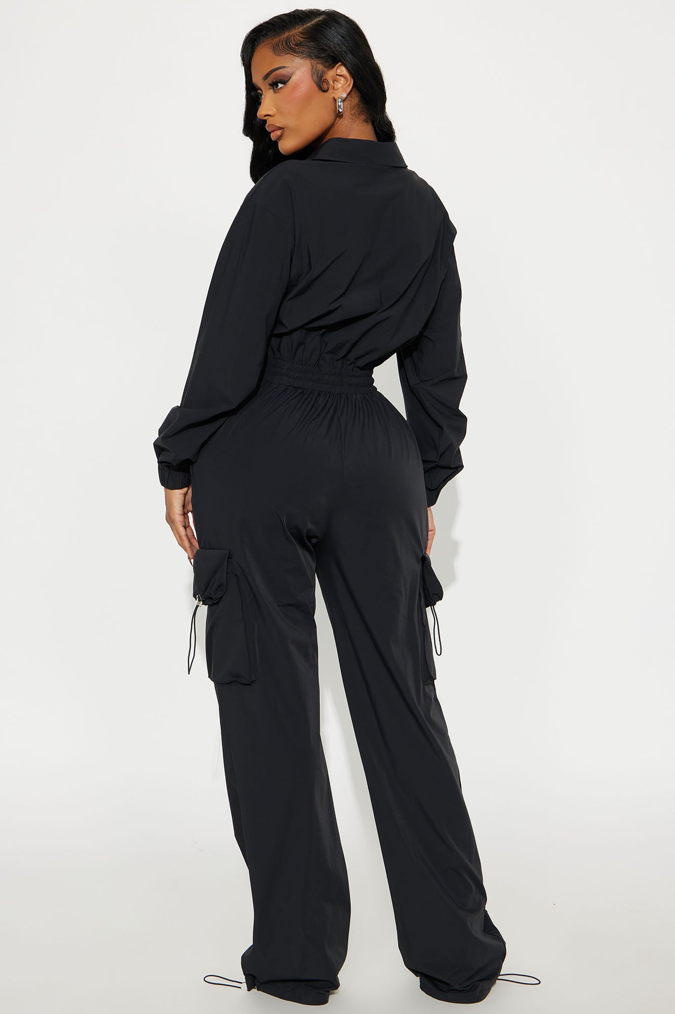 Betsy Windbreaker Wide Leg Jumpsuit - Black