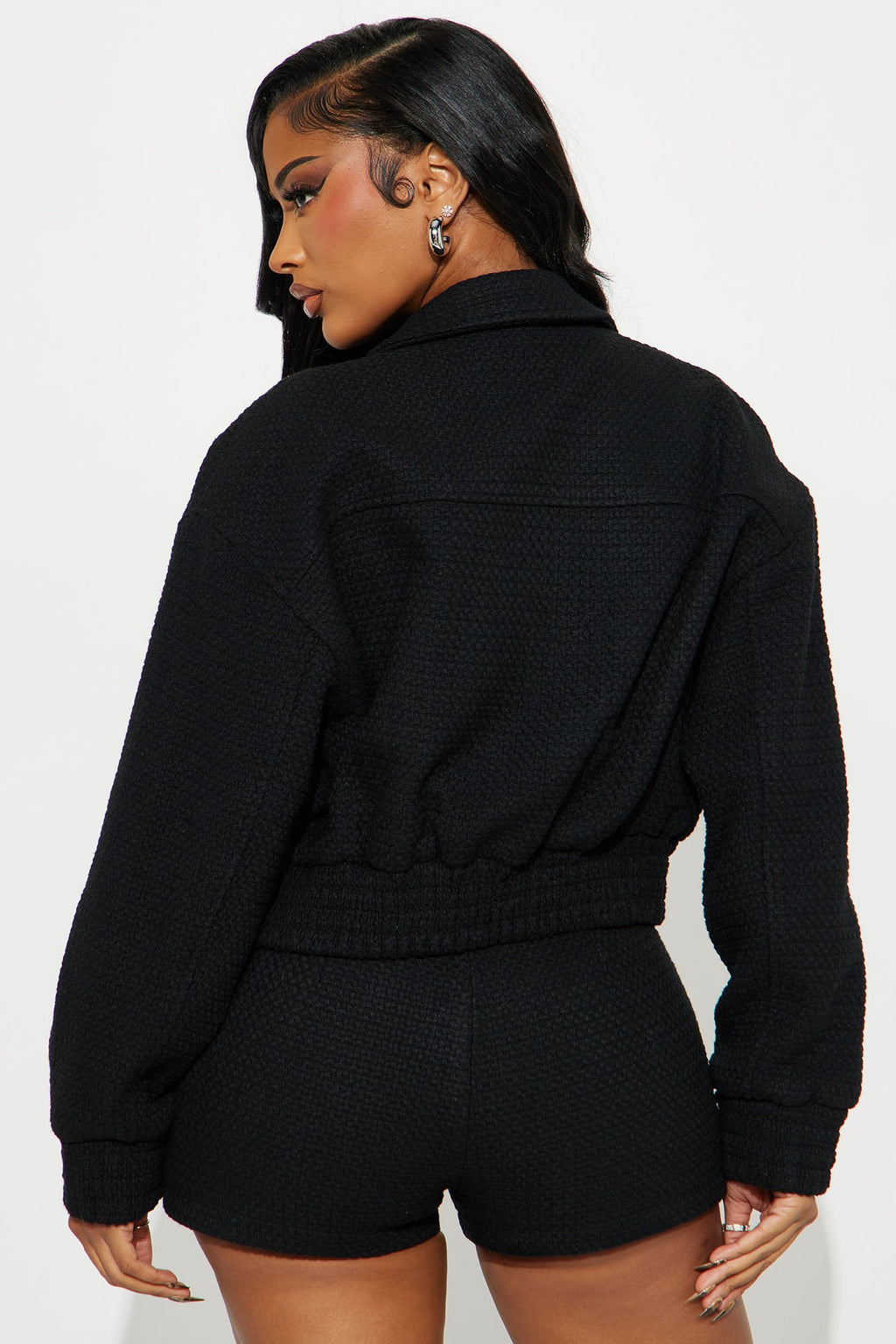 Emory Textured Jacket Short Set - Black 