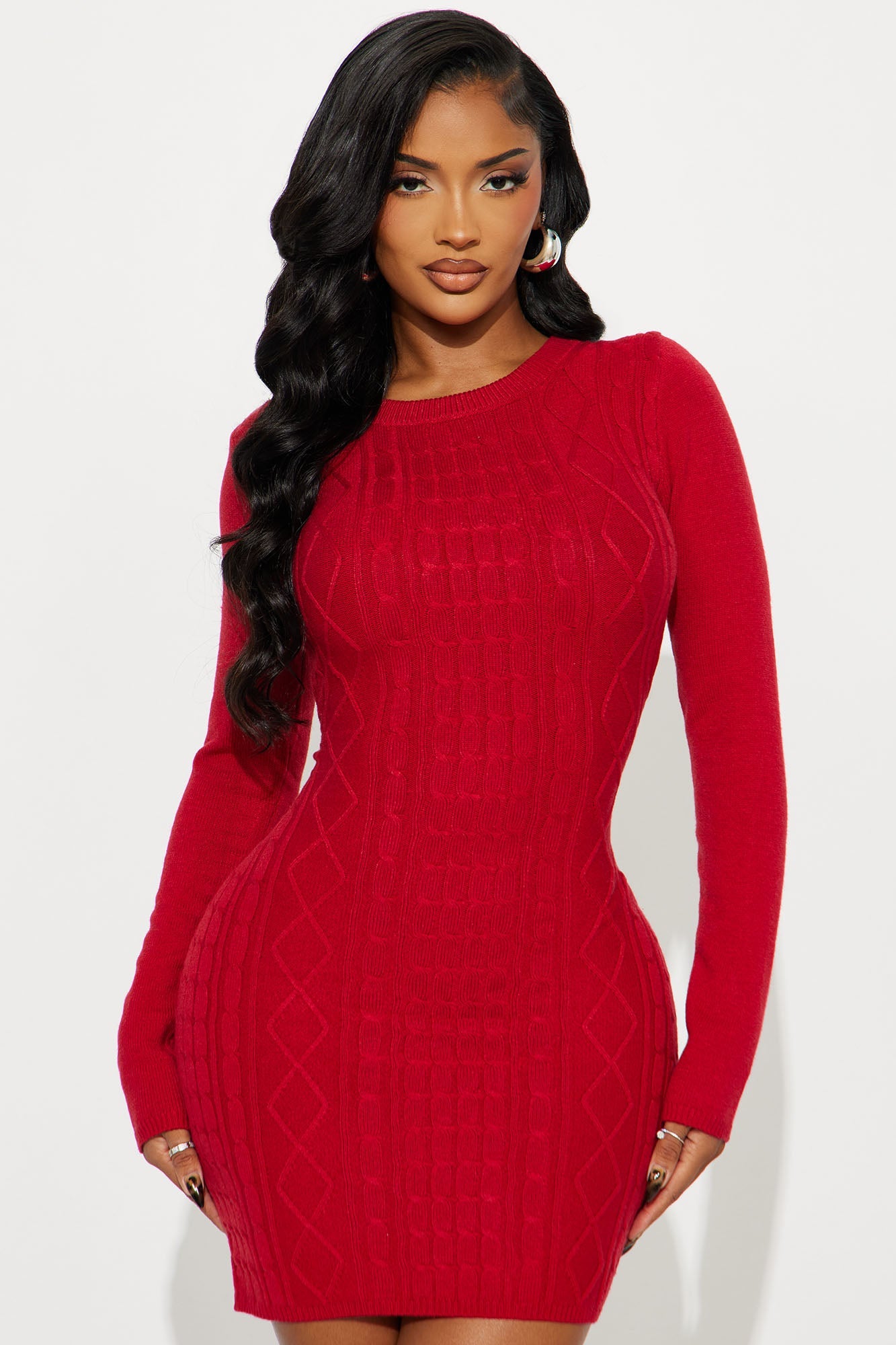 Sweater Weather Backless Long Sleeve Mini Dress - Wine