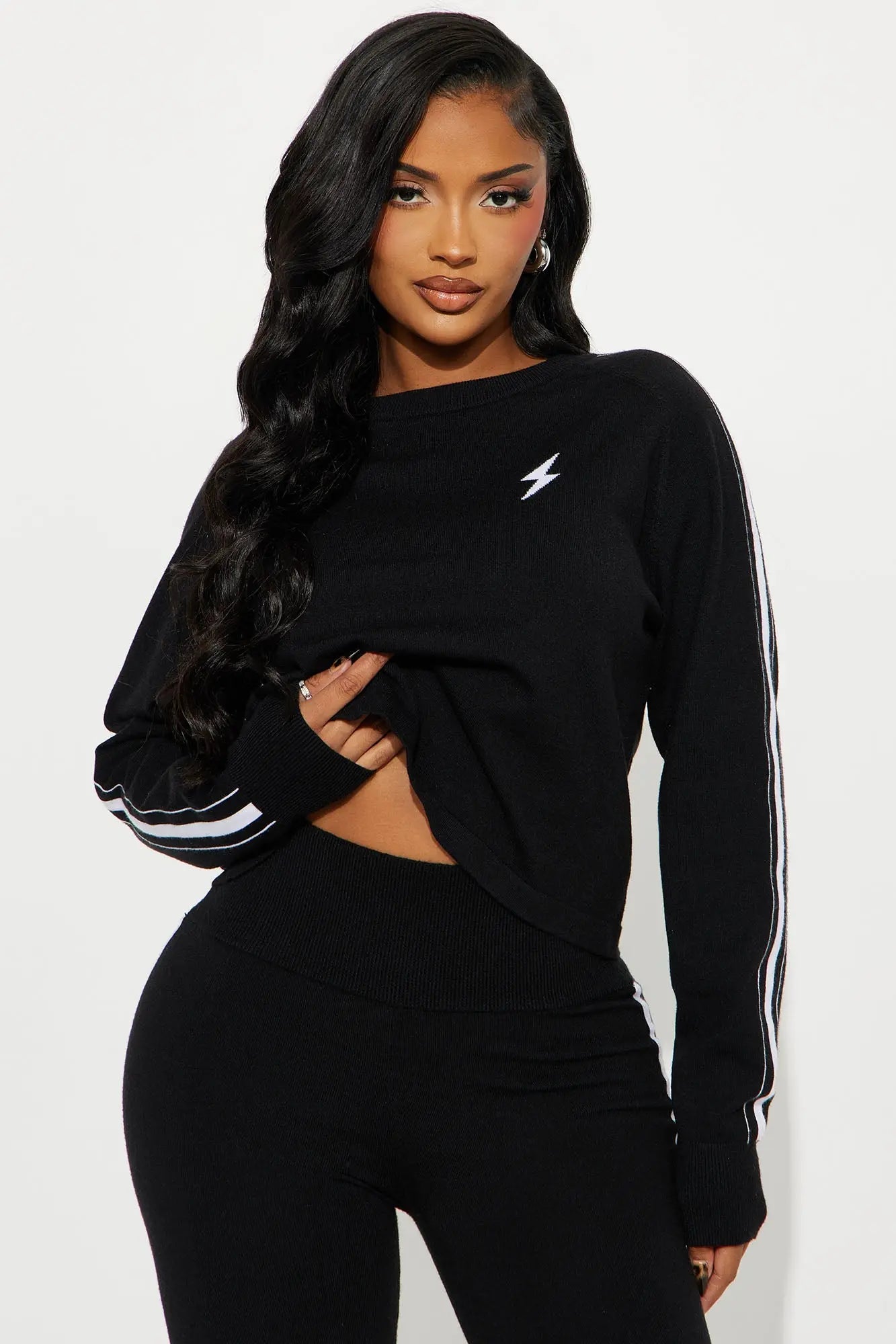 Feeling Electric Sweater Pant Set - Black 