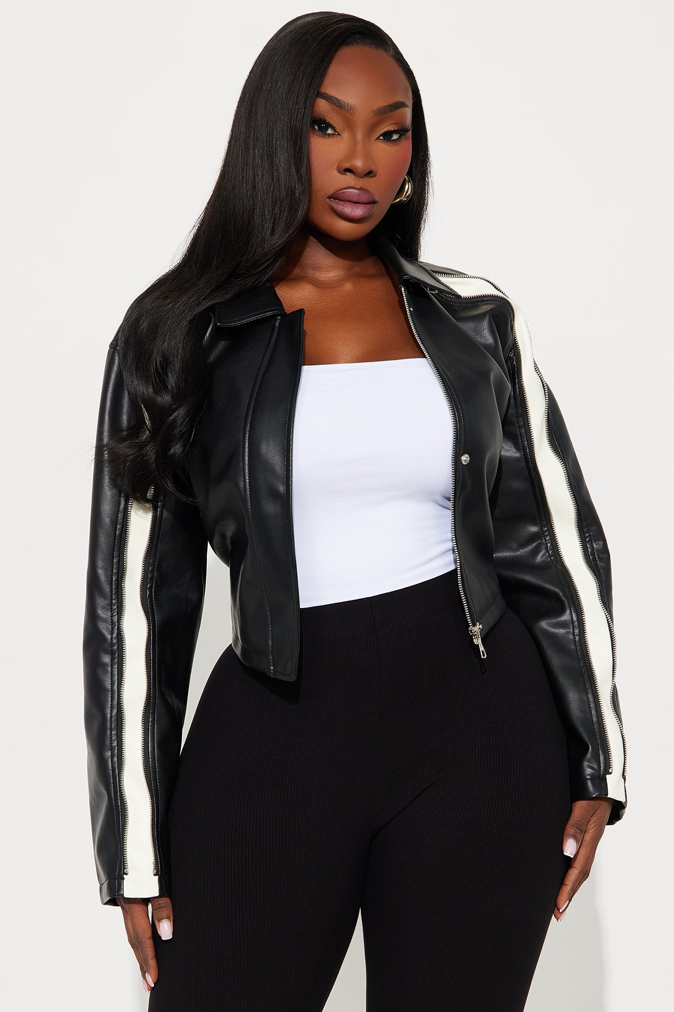 Around The Track Faux Leather Moto Jacket - Black/combo