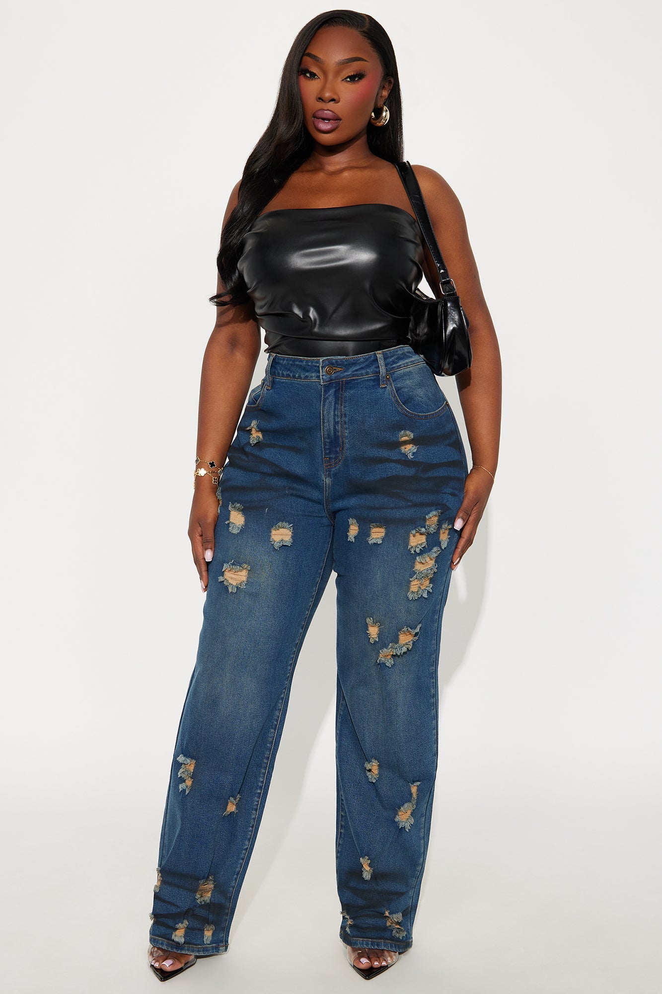 Power Move Distressed Straight Leg Jeans - Vintage Wash