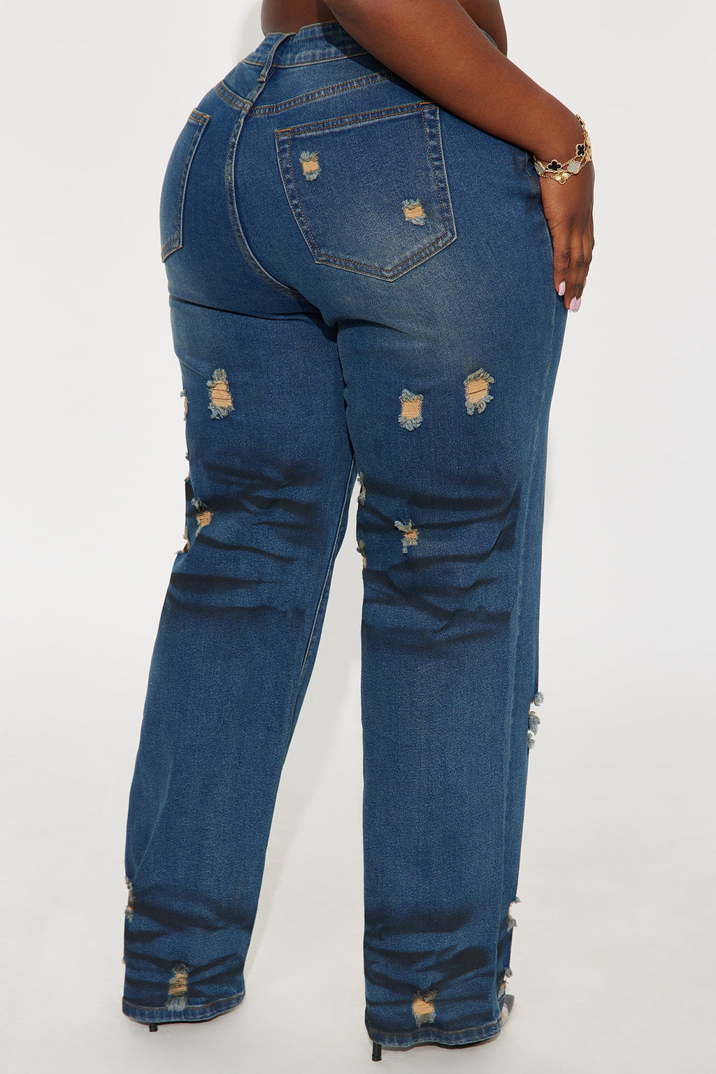 Power Move Distressed Straight Leg Jeans - Vintage Wash