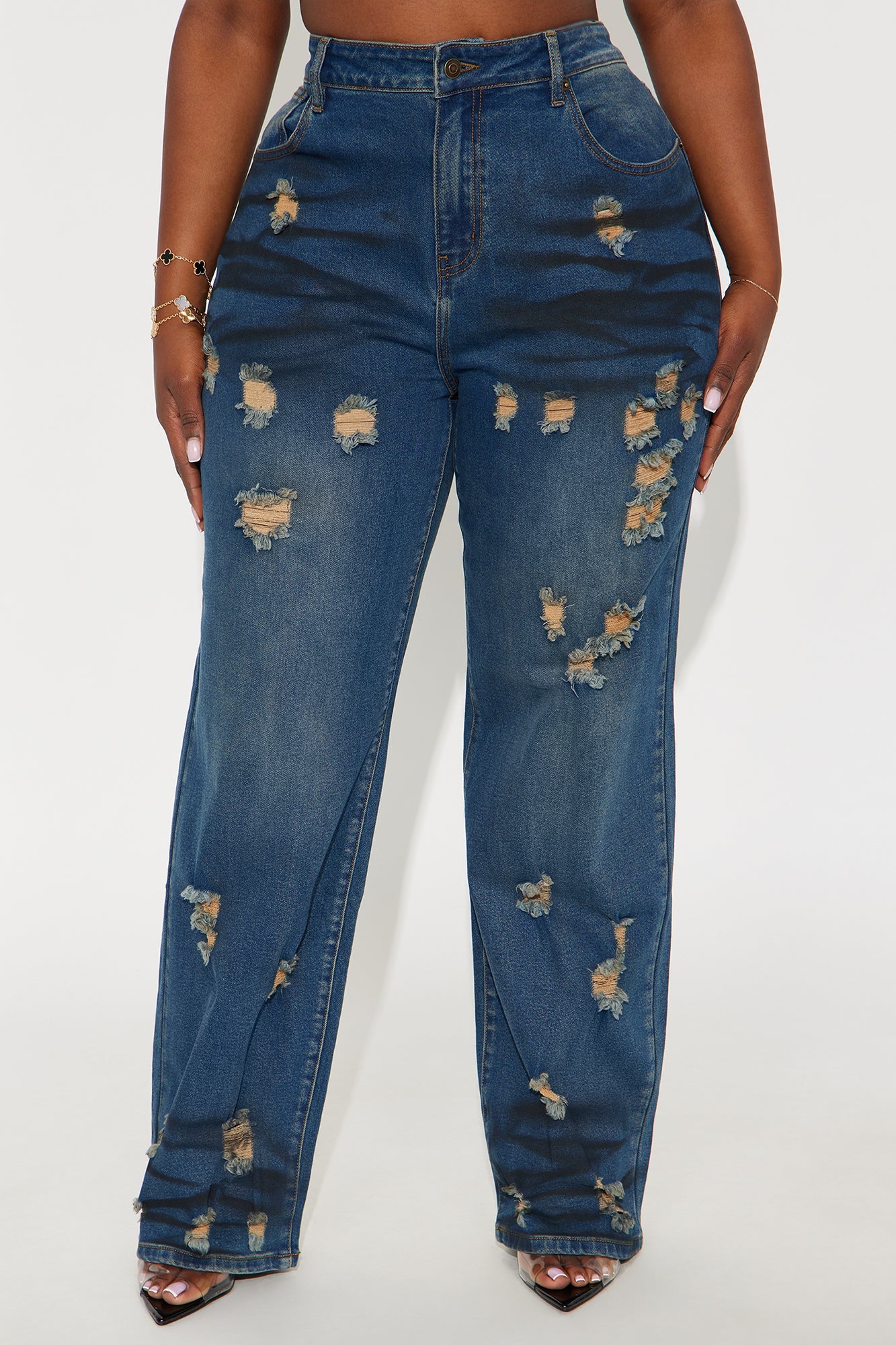 Power Move Distressed Straight Leg Jeans - Vintage Wash