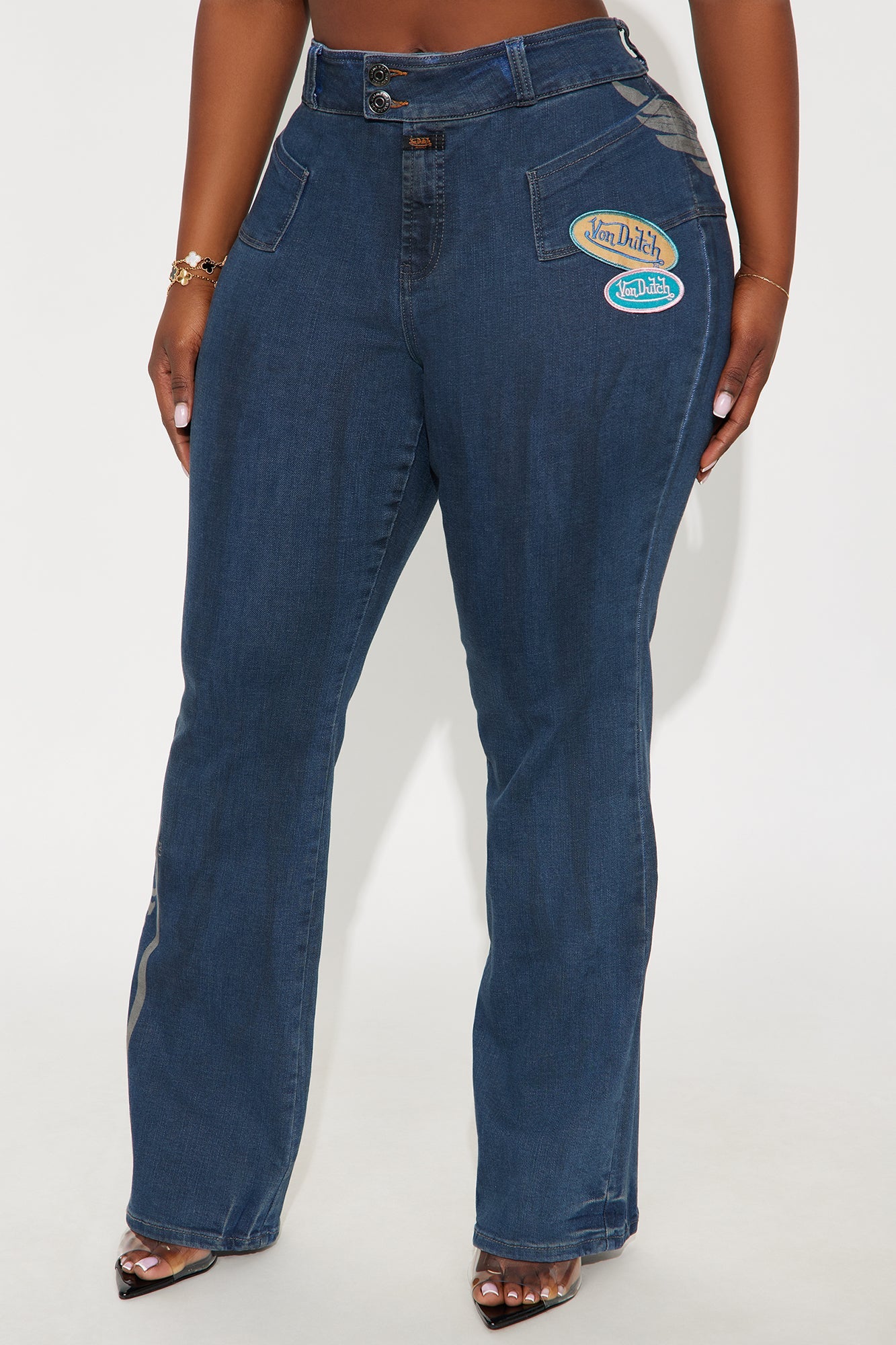 Von Dutch Wings Low Rise Bootcut Jeans - Medium Wash