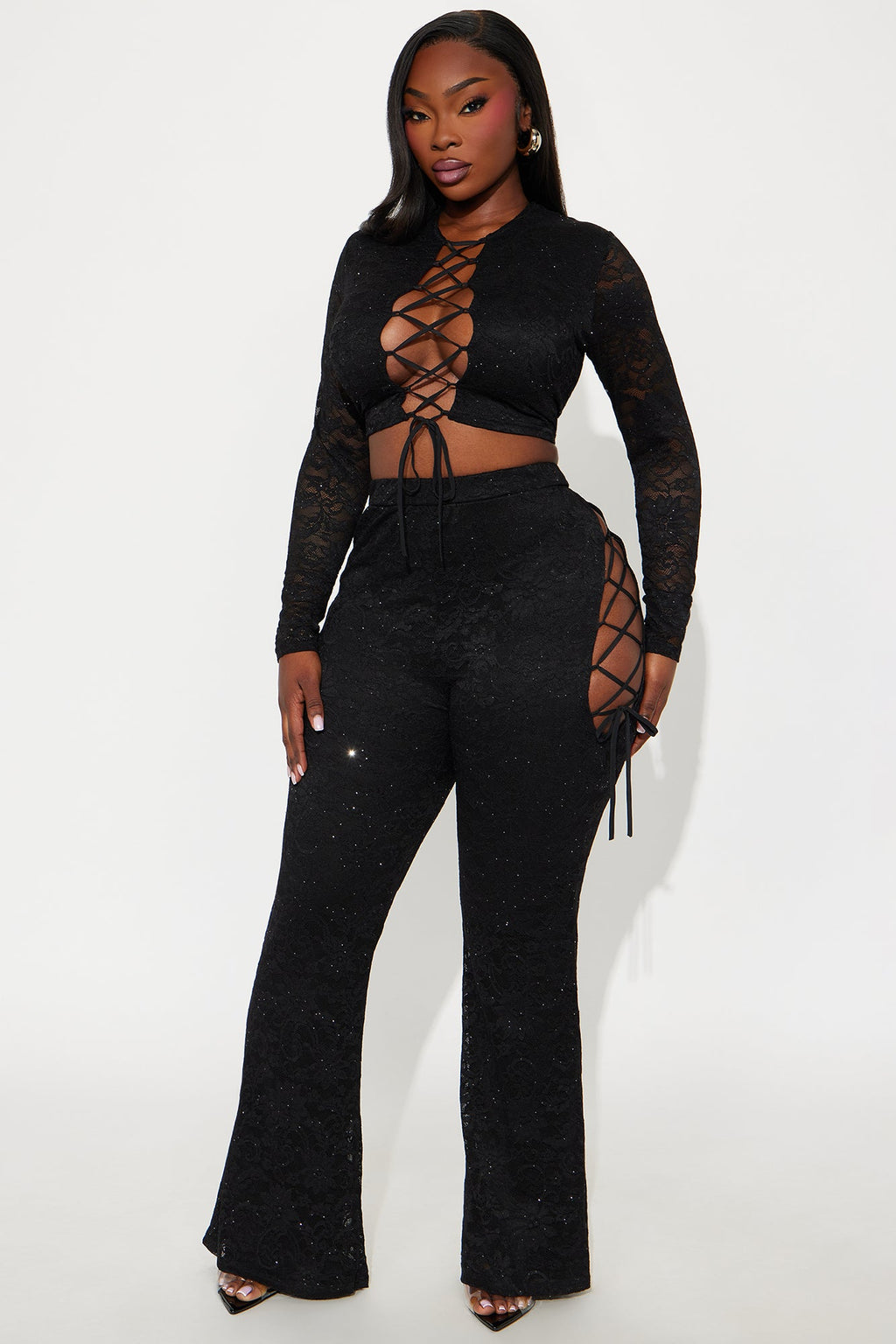 Valentina Lace Pant Set - Black