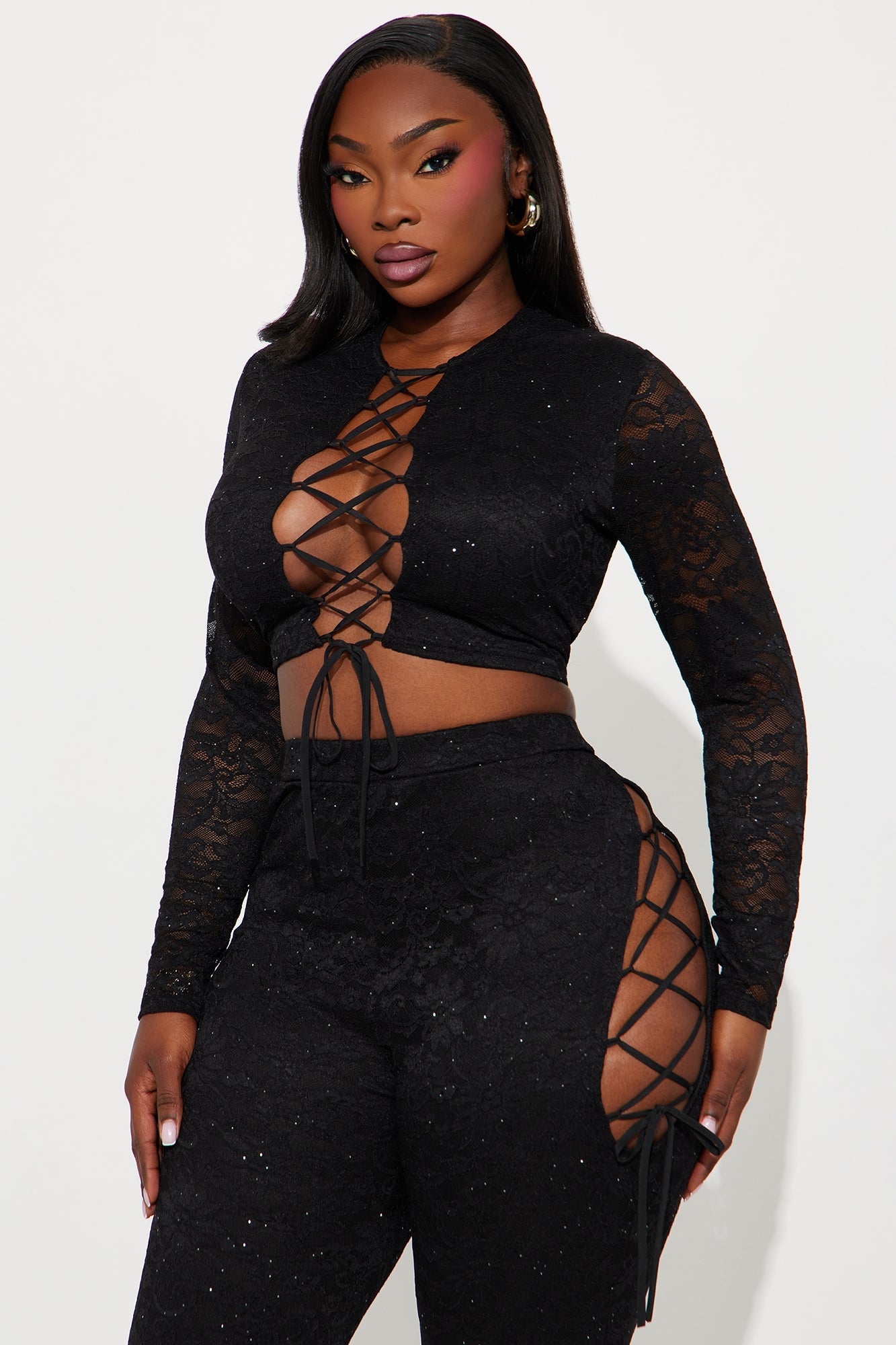 Valentina Lace Pant Set - Black