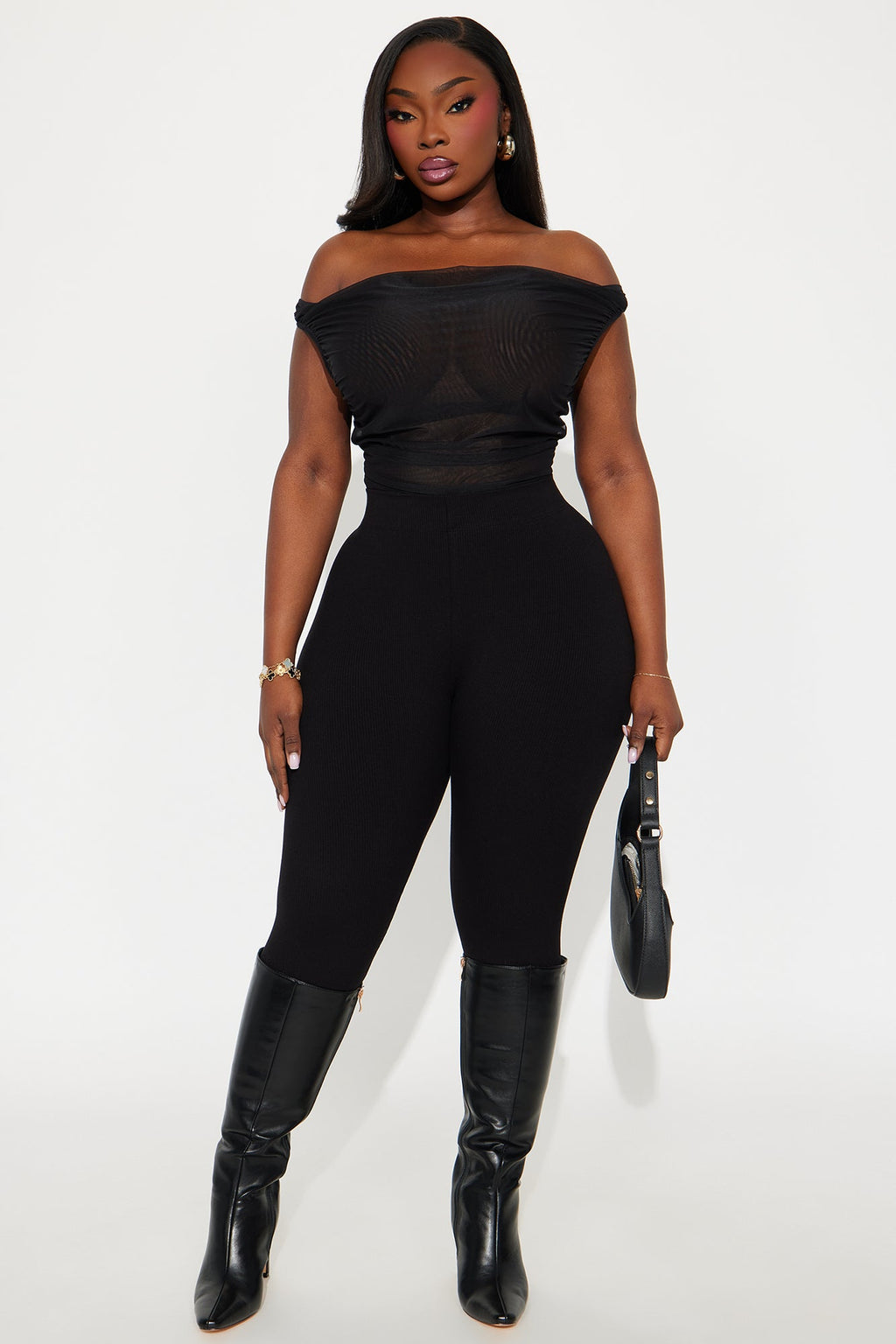 Give A Little Ruched Mesh Bodysuit - Black