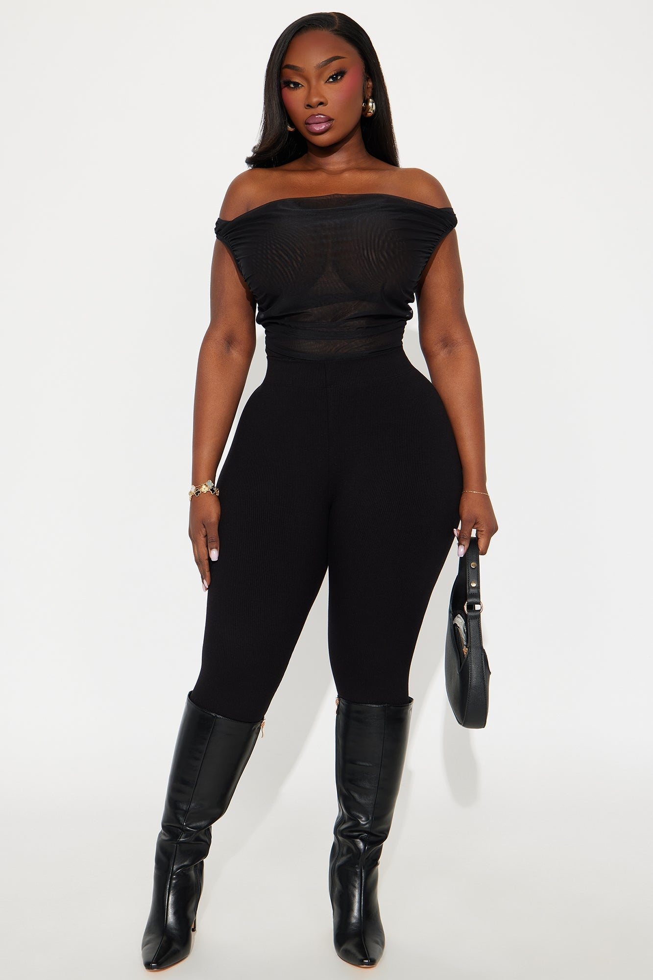 Give A Little Ruched Mesh Bodysuit - Black