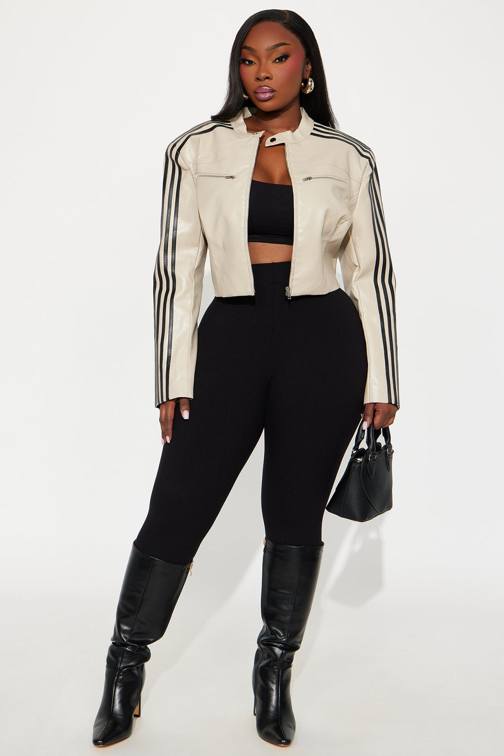 No Nonsense Faux Leather Moto Jacket - Stone/Combo
