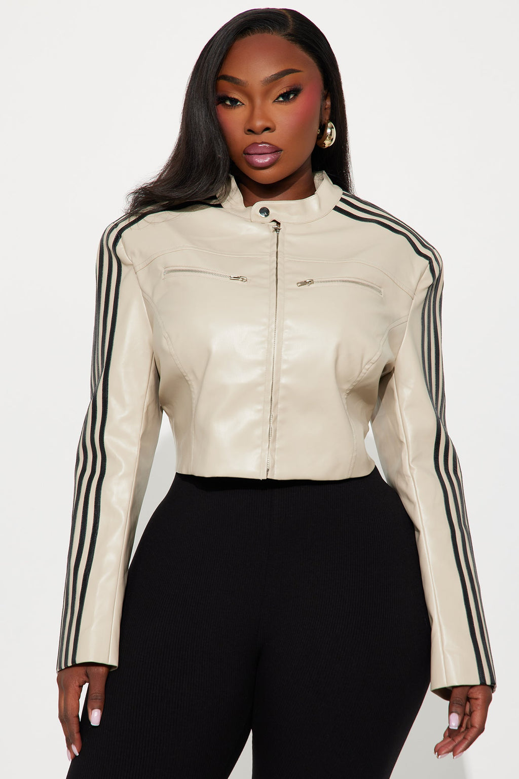 No Nonsense Faux Leather Moto Jacket - Stone/Combo