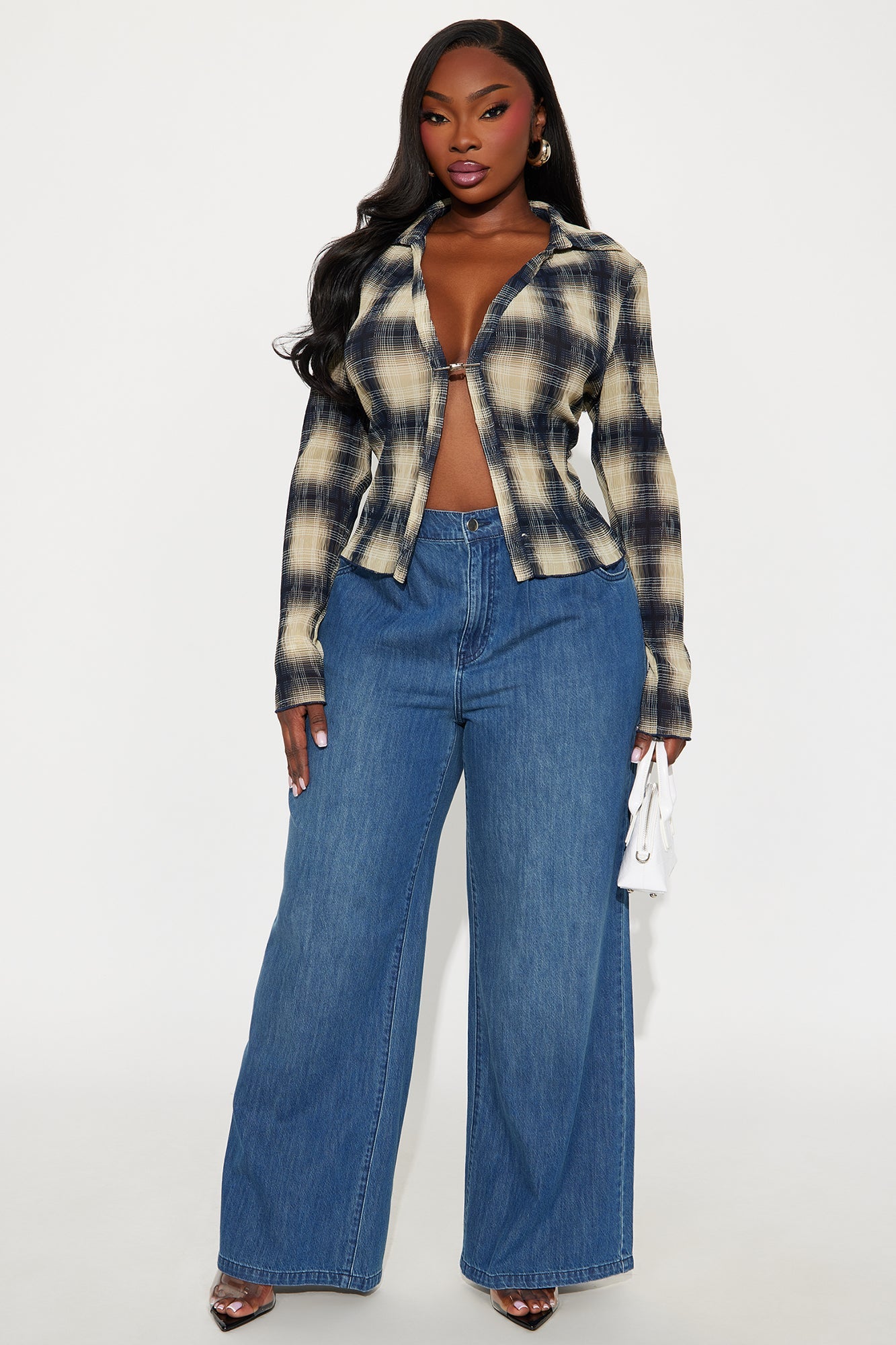 Best Of Me Plaid Chiffon Shirt - Navy/combo