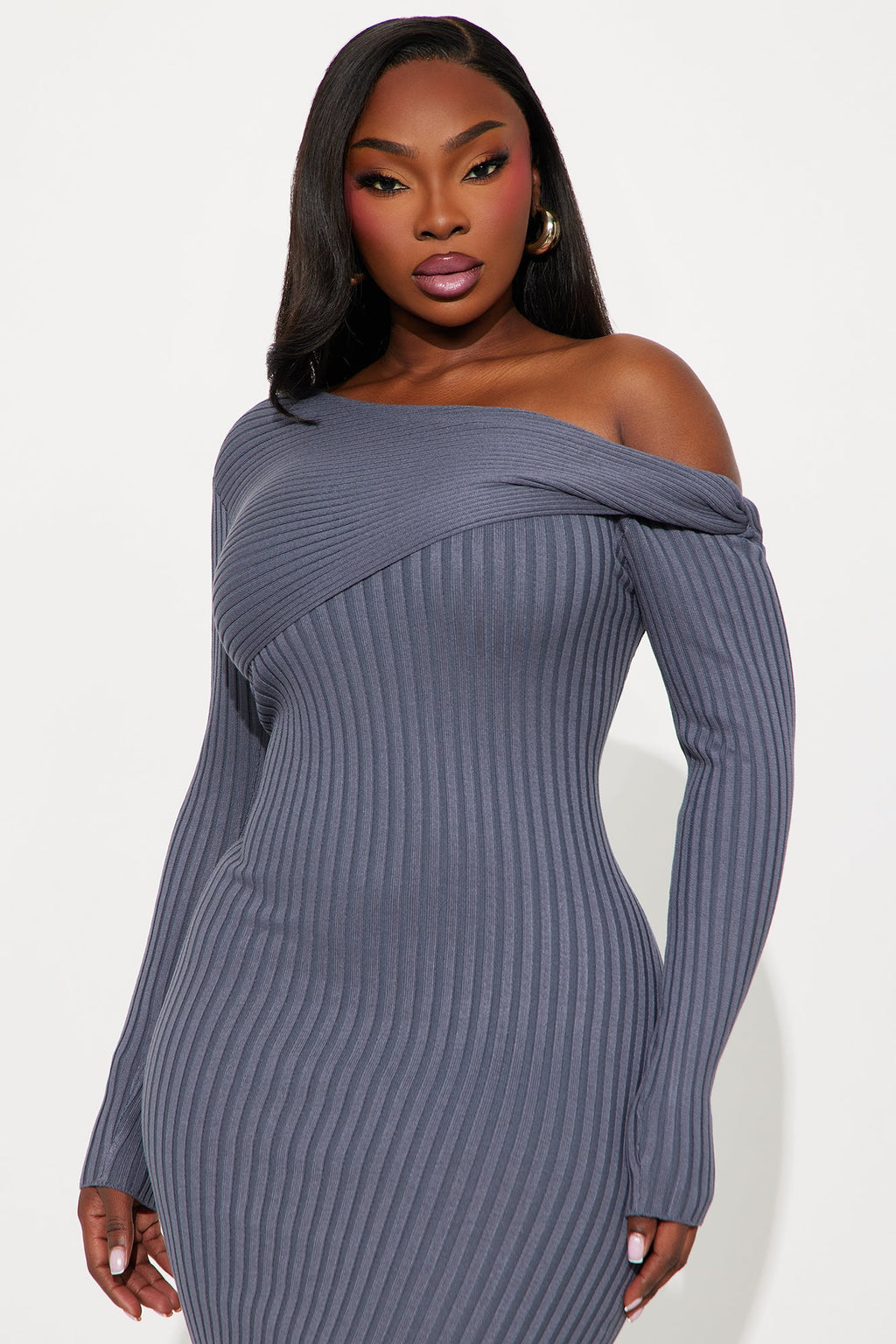 Roland Ribbed Sweater Maxi Dress - Charcoal