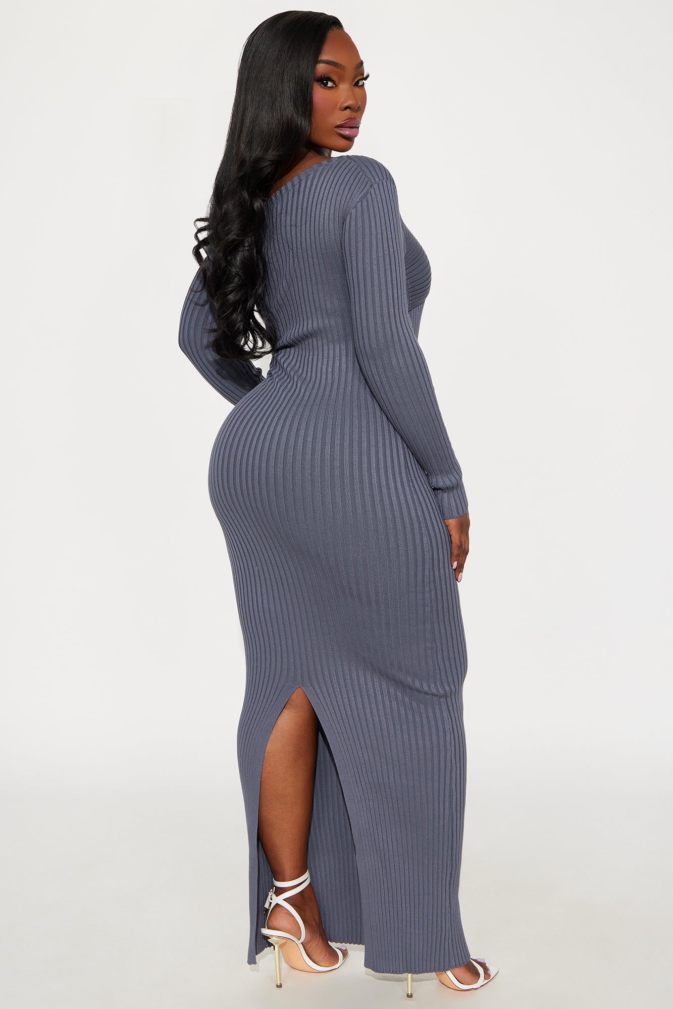 Roland Ribbed Sweater Maxi Dress - Charcoal