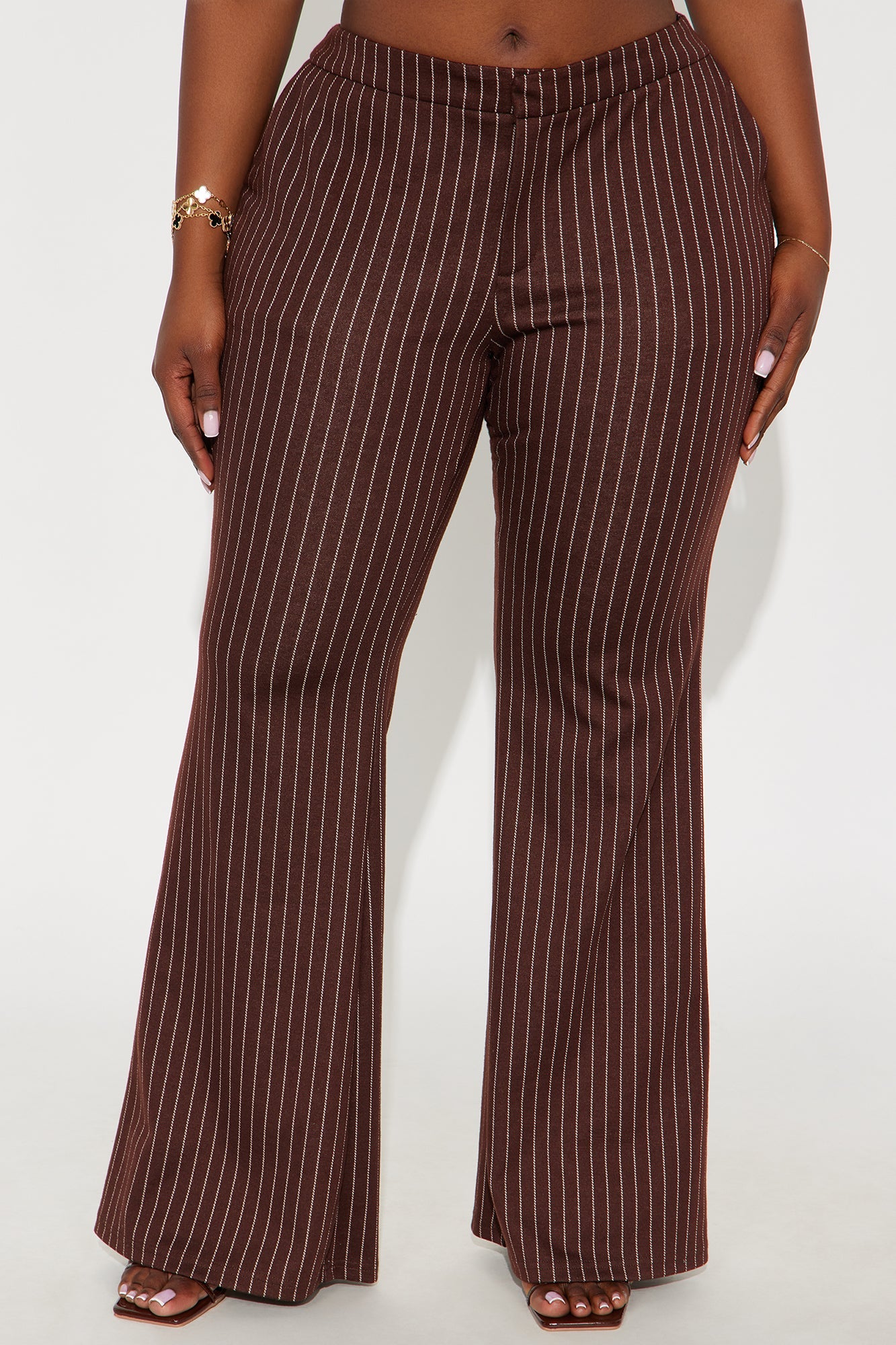 Nadine Pinstripe Stretch Flare Pant 33″ - Brown