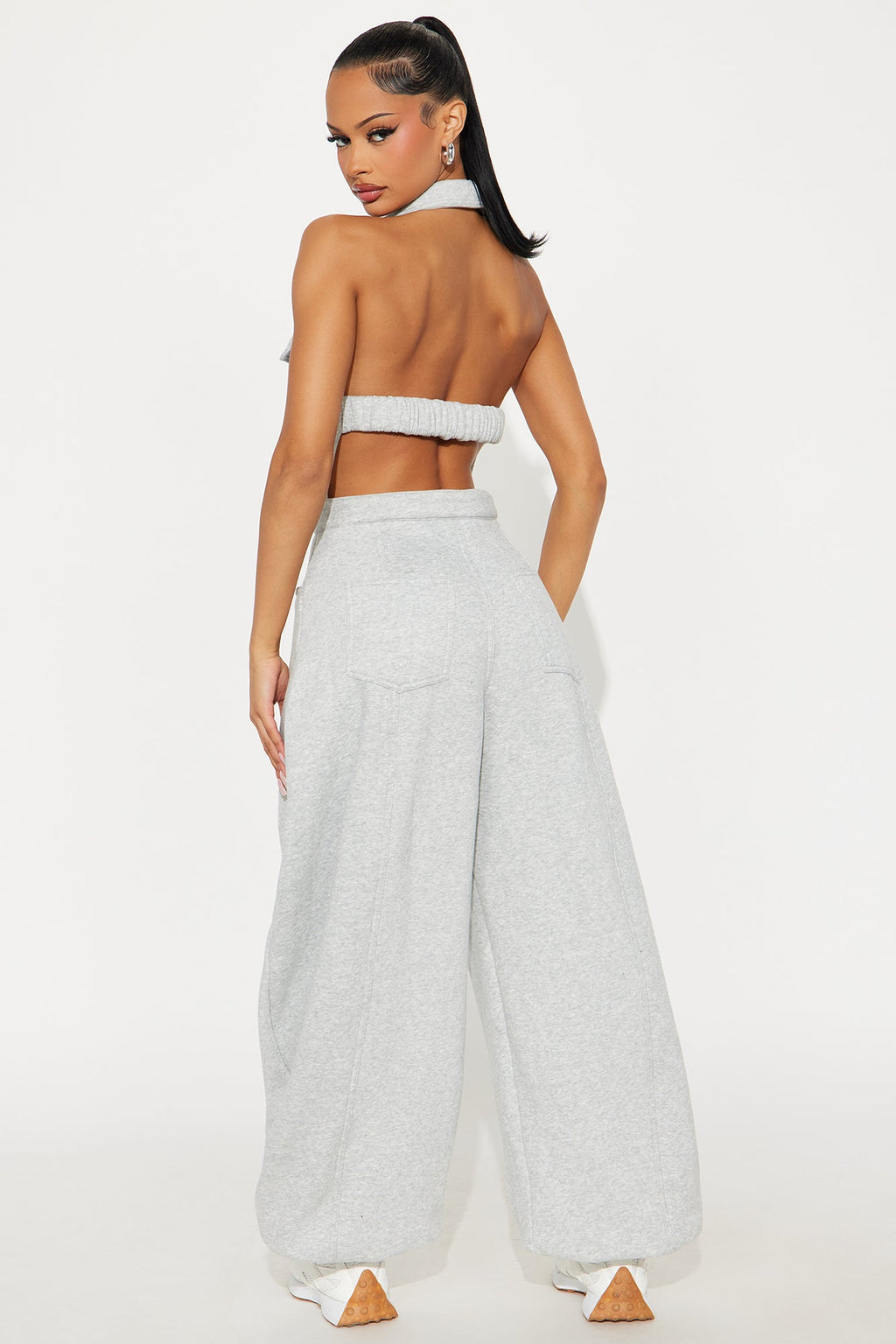 Private Fitting Halter Jogger Leg Jumpsuit - Heather Grey