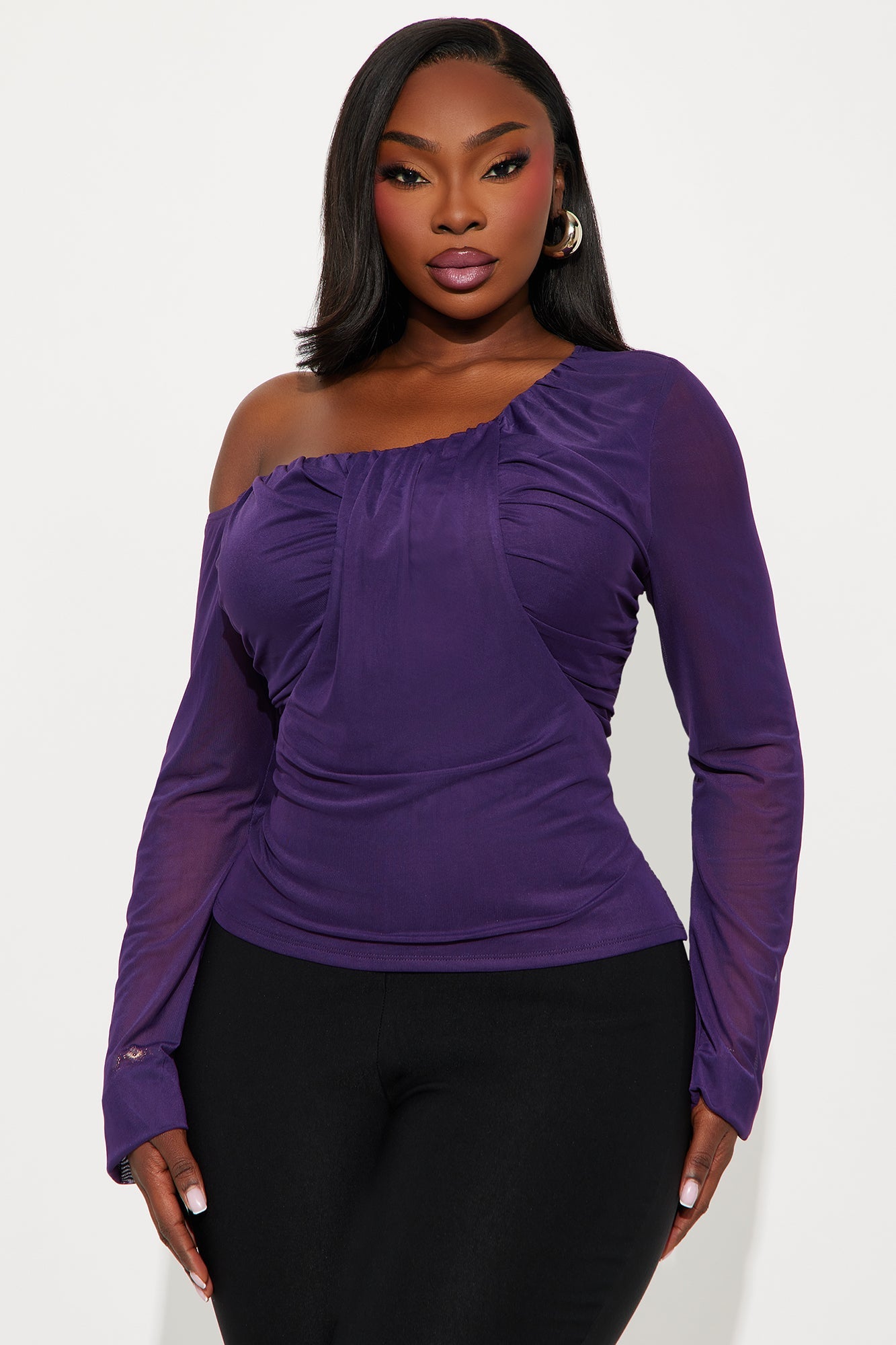 Trinity Off Shoulder Mesh Top - Eggplant