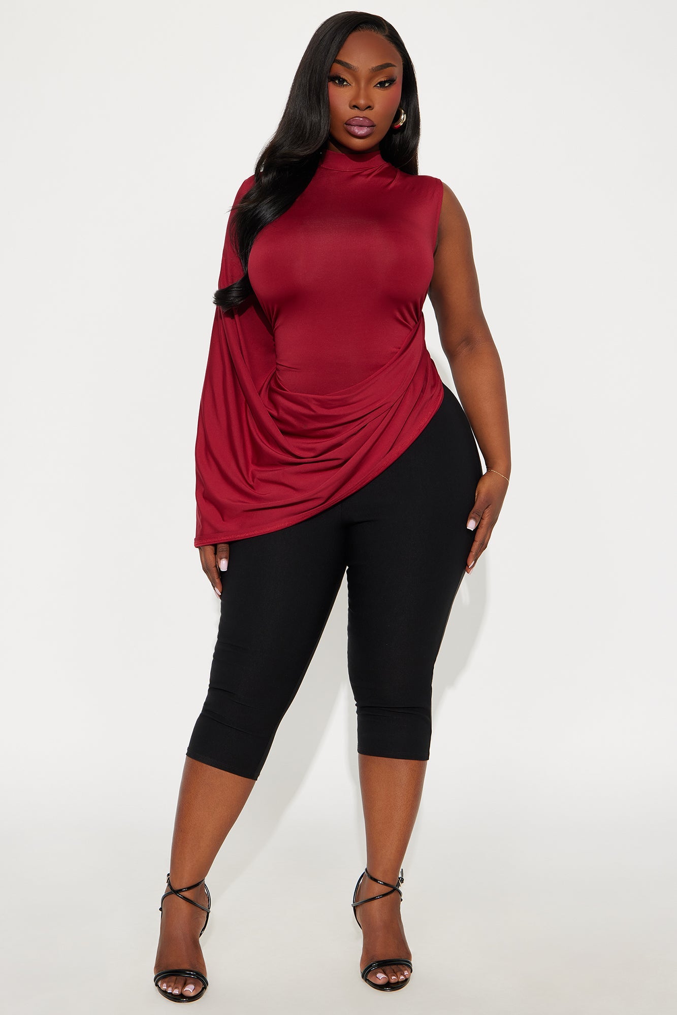 Origin Story Draped Mock Neck Top - Burgundy