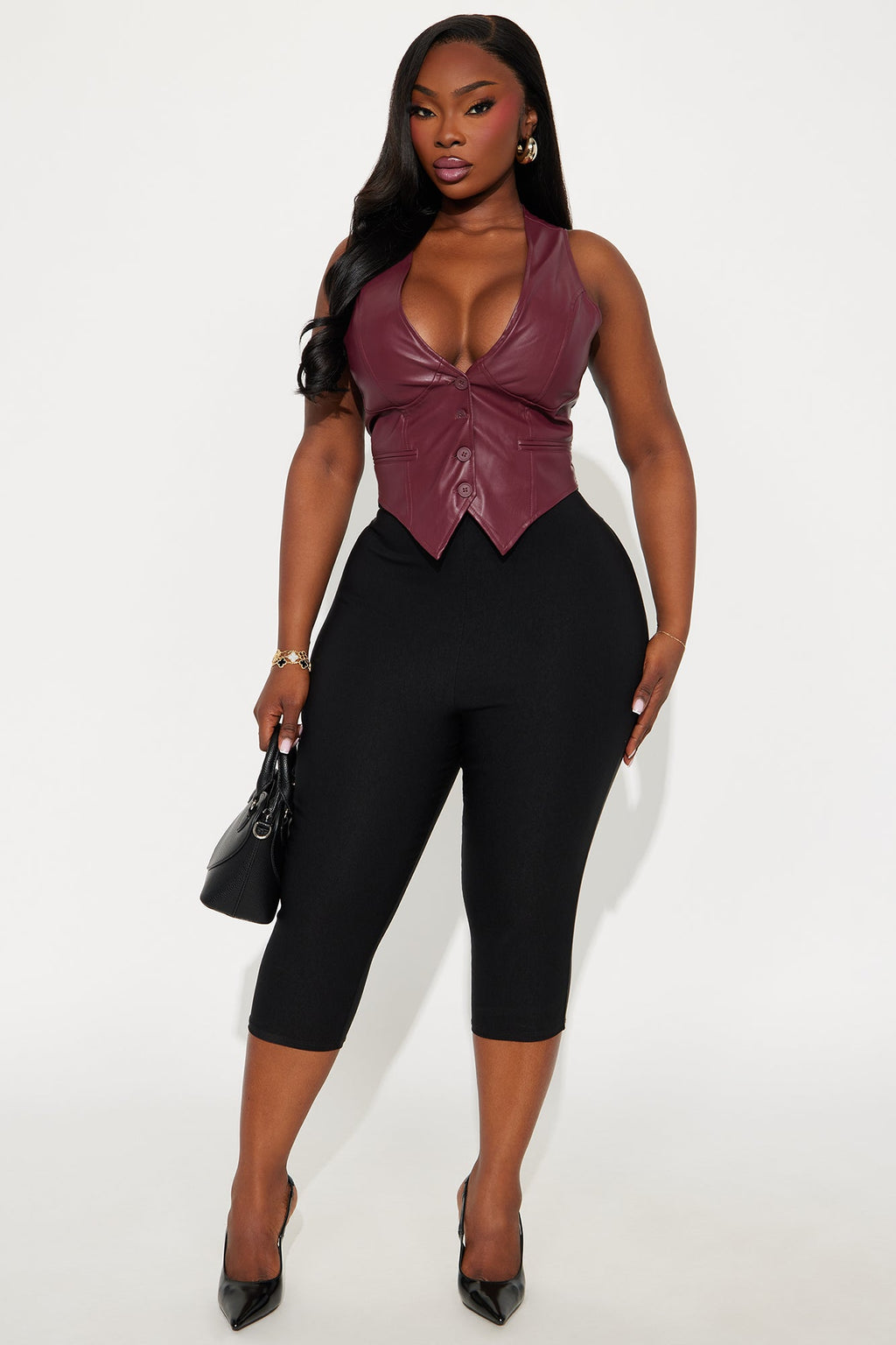High Mileage Faux Leather Vest - Burgundy