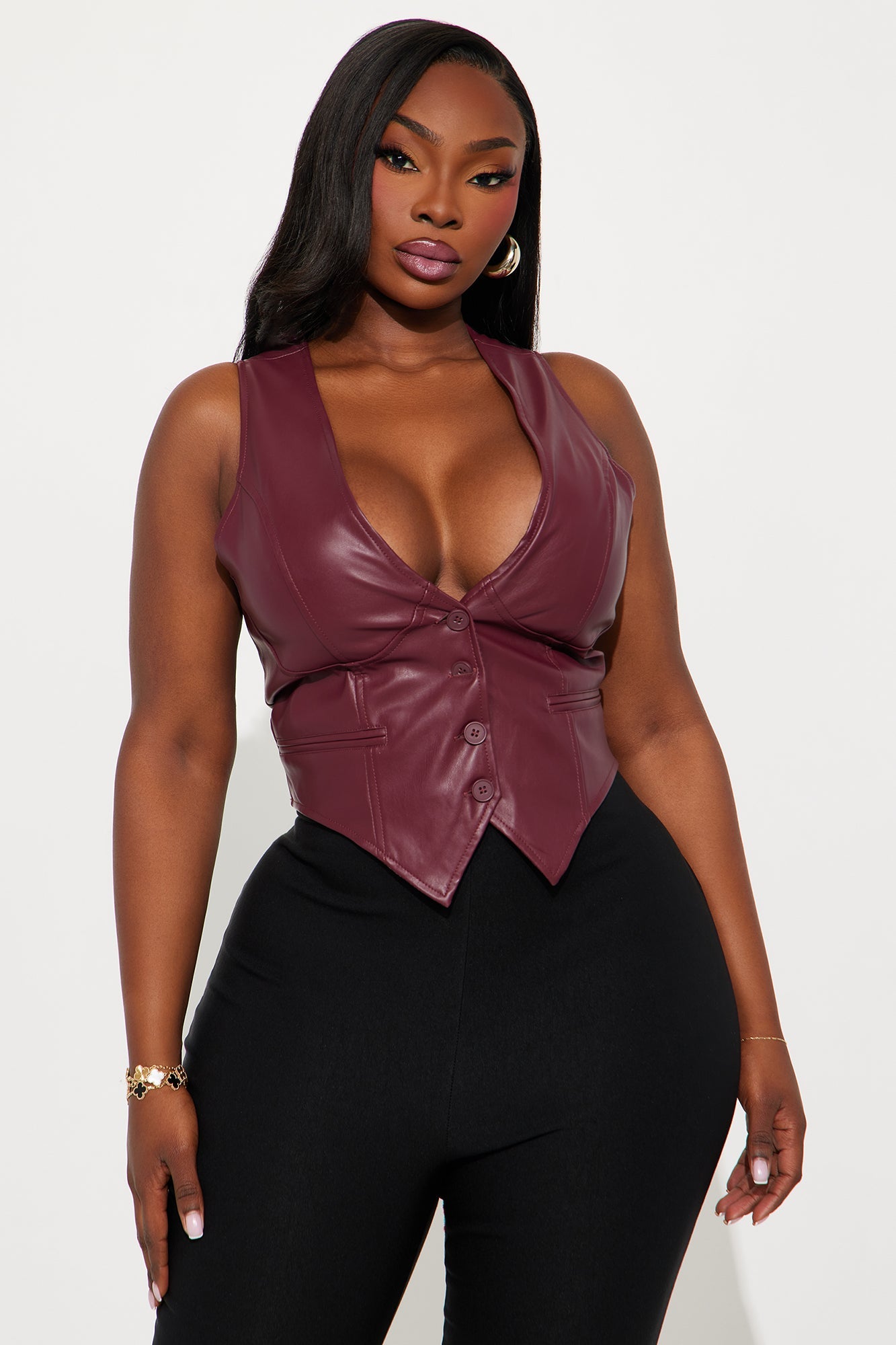 High Mileage Faux Leather Vest - Burgundy