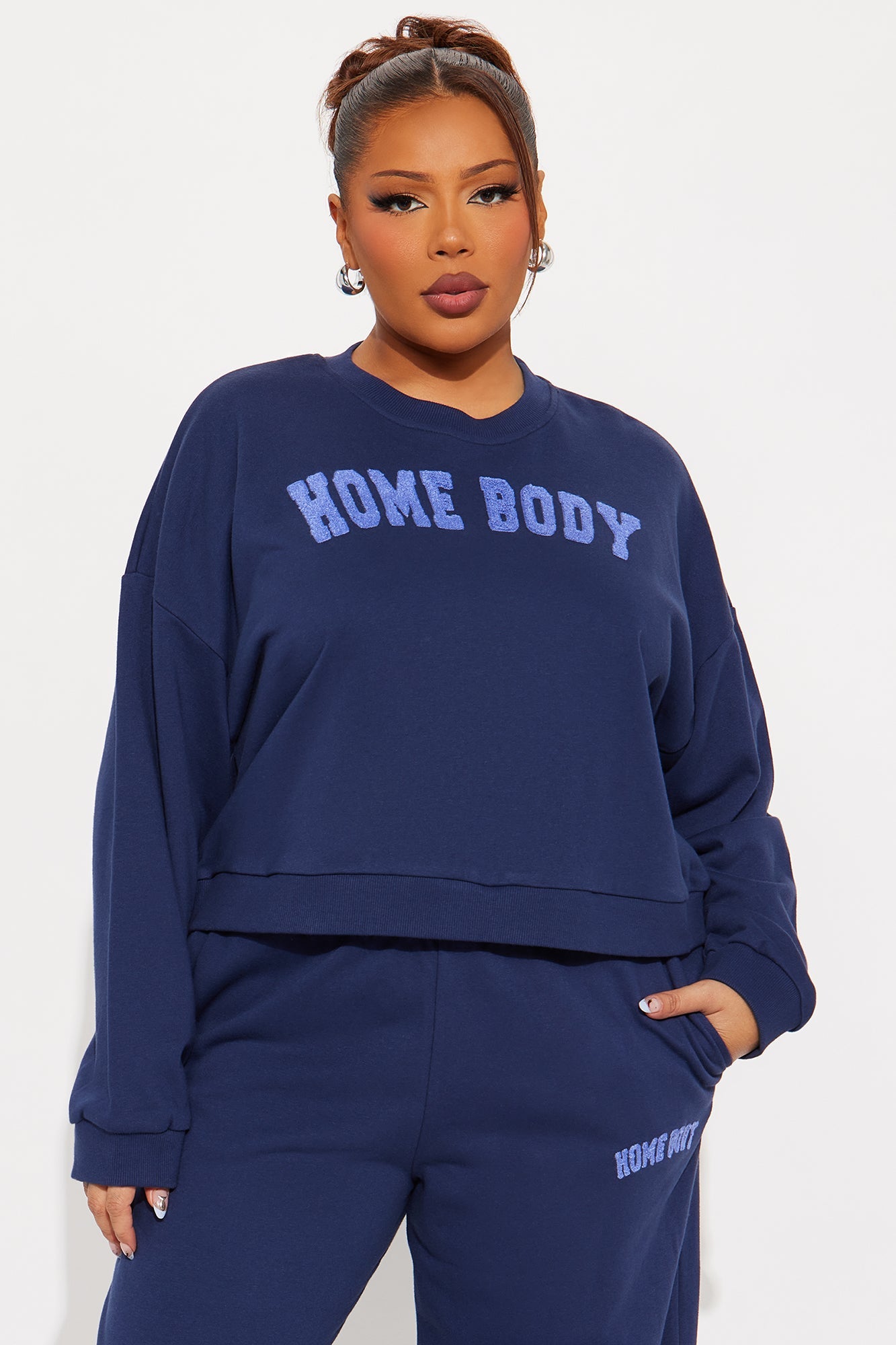 Home Body Embroidered Pant Set - Navy 