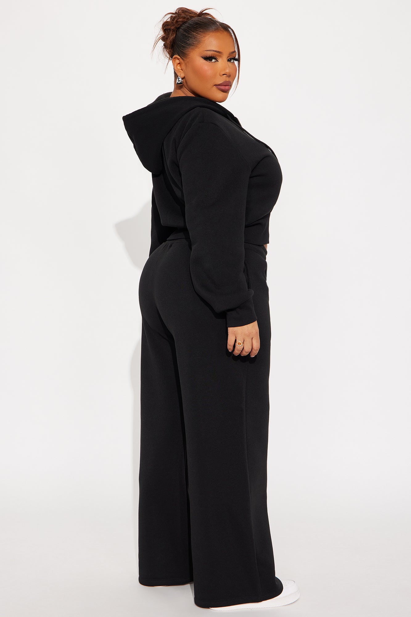 Charlie Fleece Zip Up Pant Set - Black