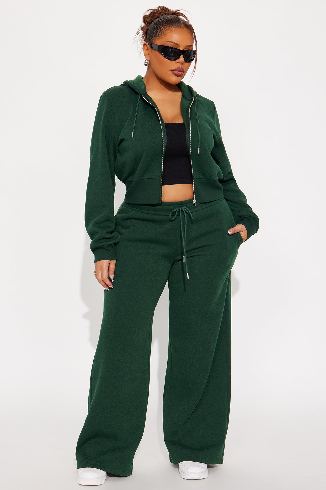 Charlie Fleece Zip Up Pant Set - Hunter