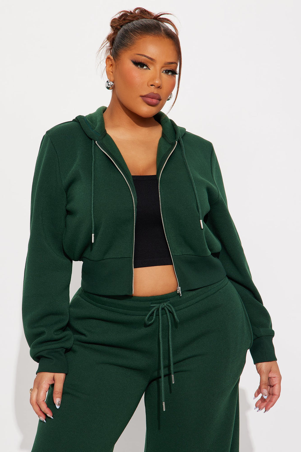Charlie Fleece Zip Up Pant Set - Hunter