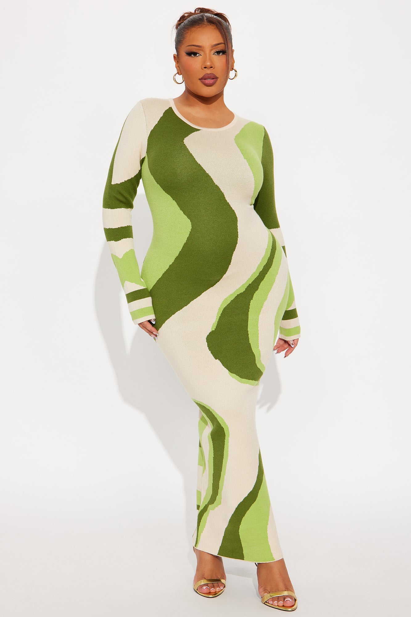 Neve Abstract Sweater Maxi Dress - Green/combo