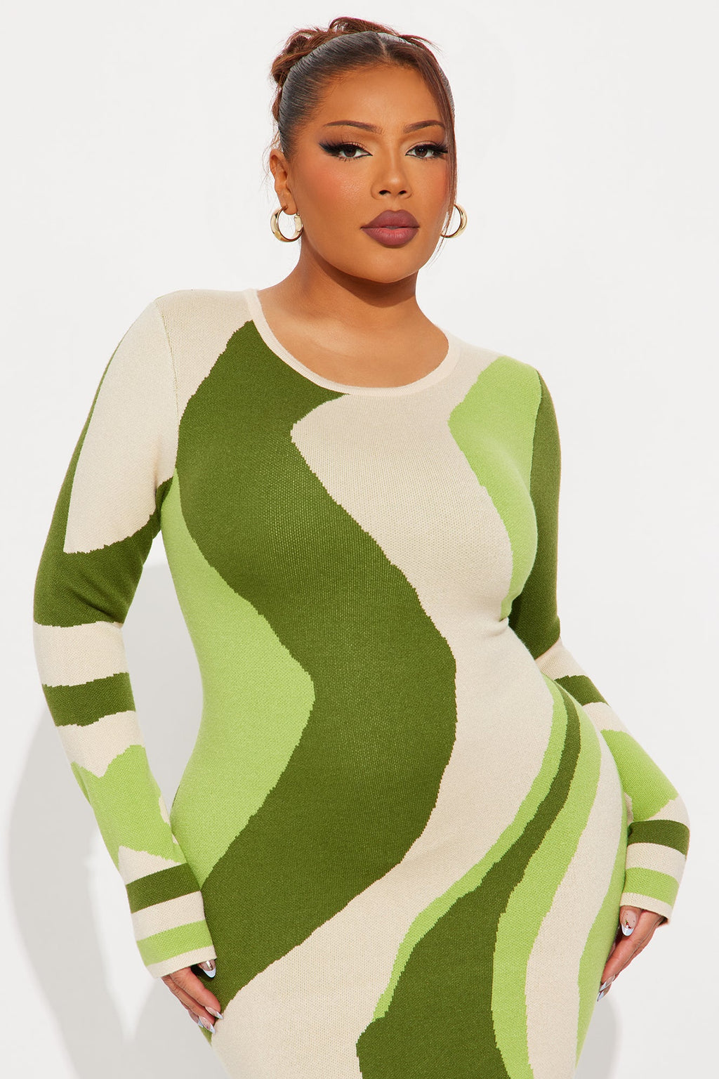 Neve Abstract Sweater Maxi Dress - Green/combo