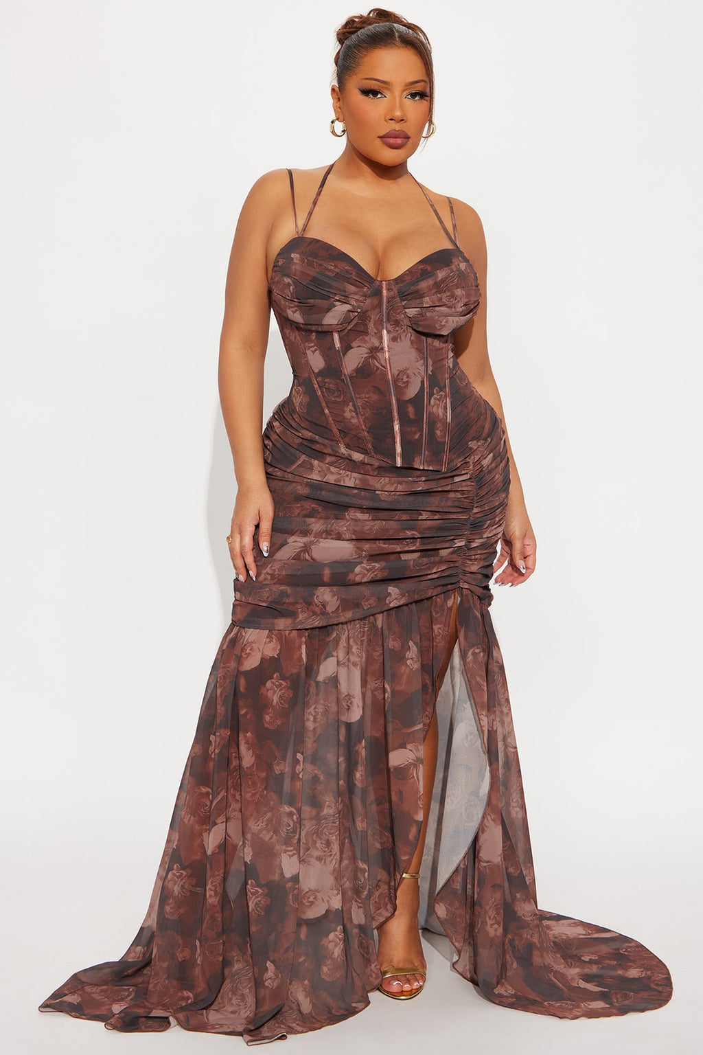 Sweet As Me Floral Chiffon Maxi Dress - Brown/combo
