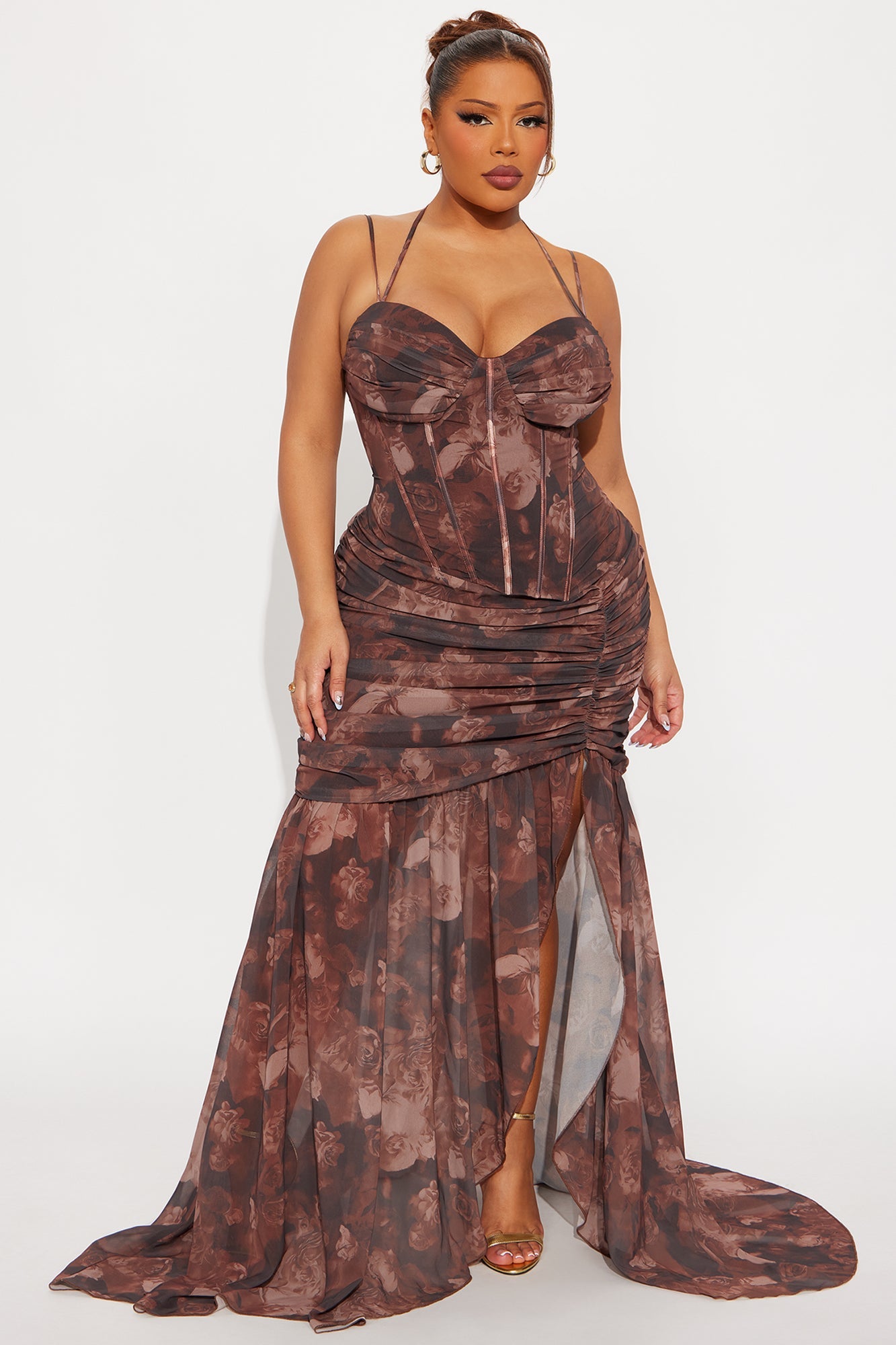 Sweet As Me Floral Chiffon Maxi Dress - Brown/combo