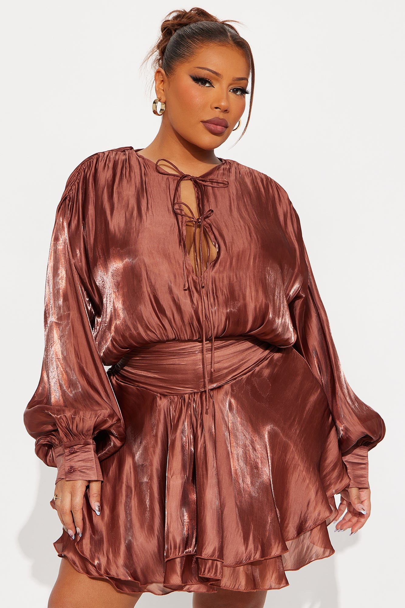 Binx Satin Mini Dress - Chocolate