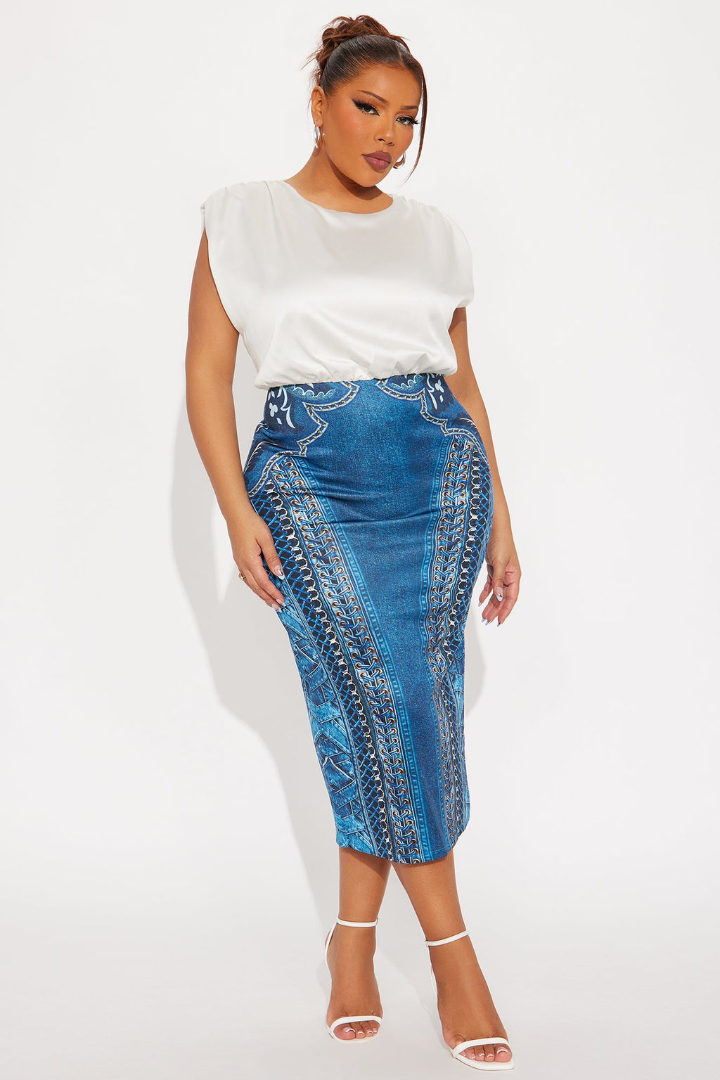 Ariana Printed Denim Midi Dress - Denim