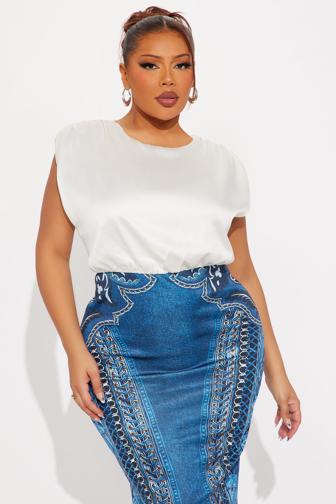 Ariana Printed Denim Midi Dress - Denim