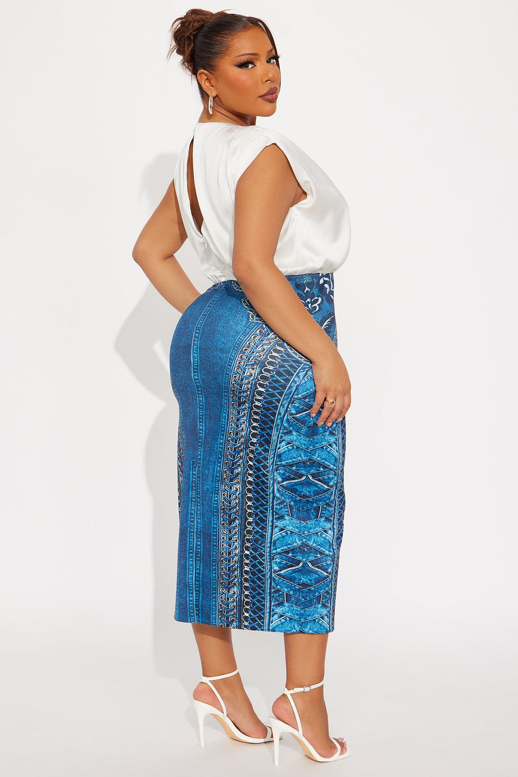 Ariana Printed Denim Midi Dress - Denim