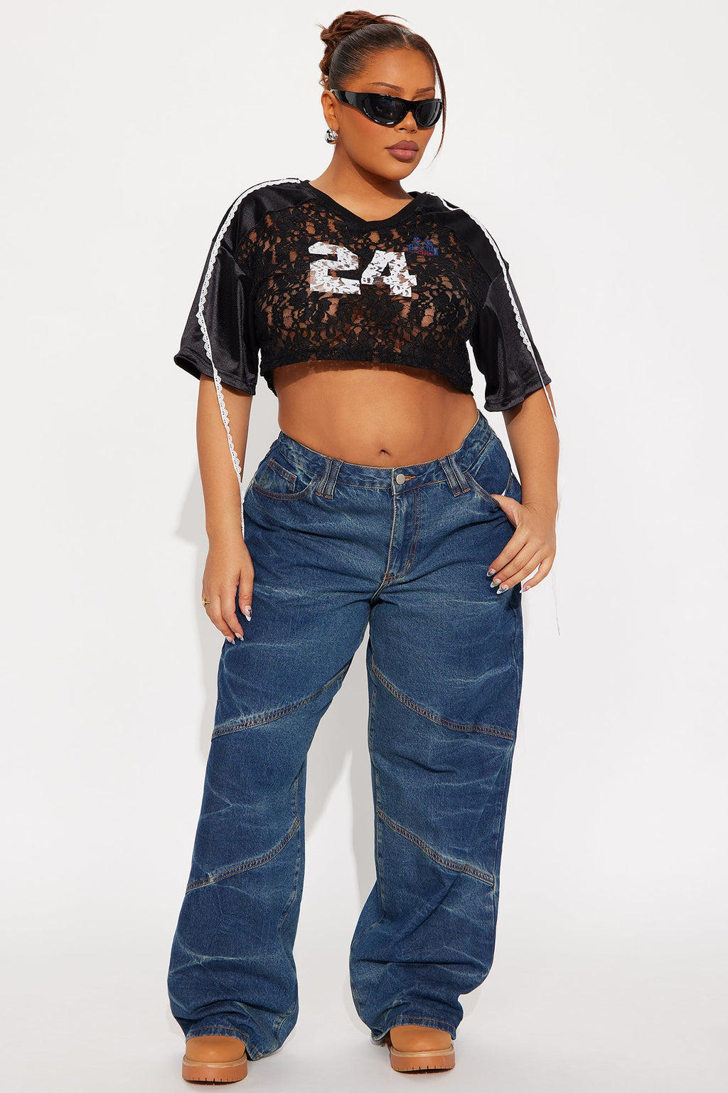 Ocean Eyes Seaming Straight Leg Jeans - Medium Wash