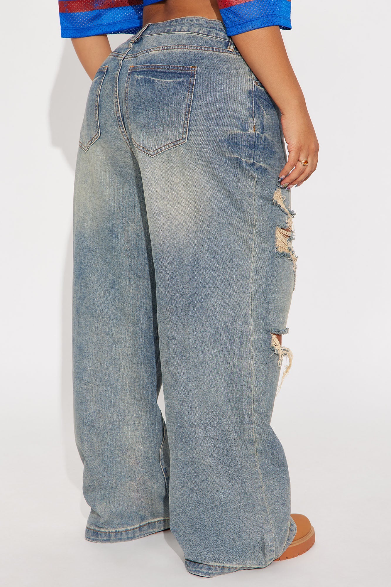 Sunset Avenue Ripped Wide Leg Jeans - Vintage Wash