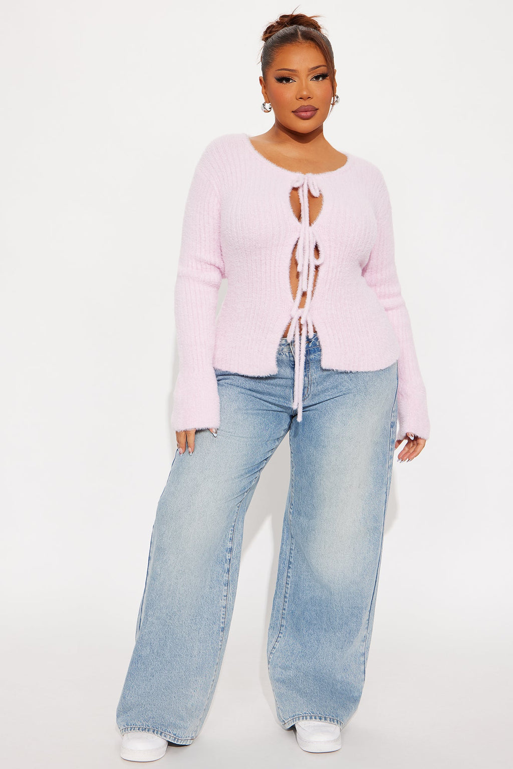 Estella Tie Front Bow Cardigan - Pink