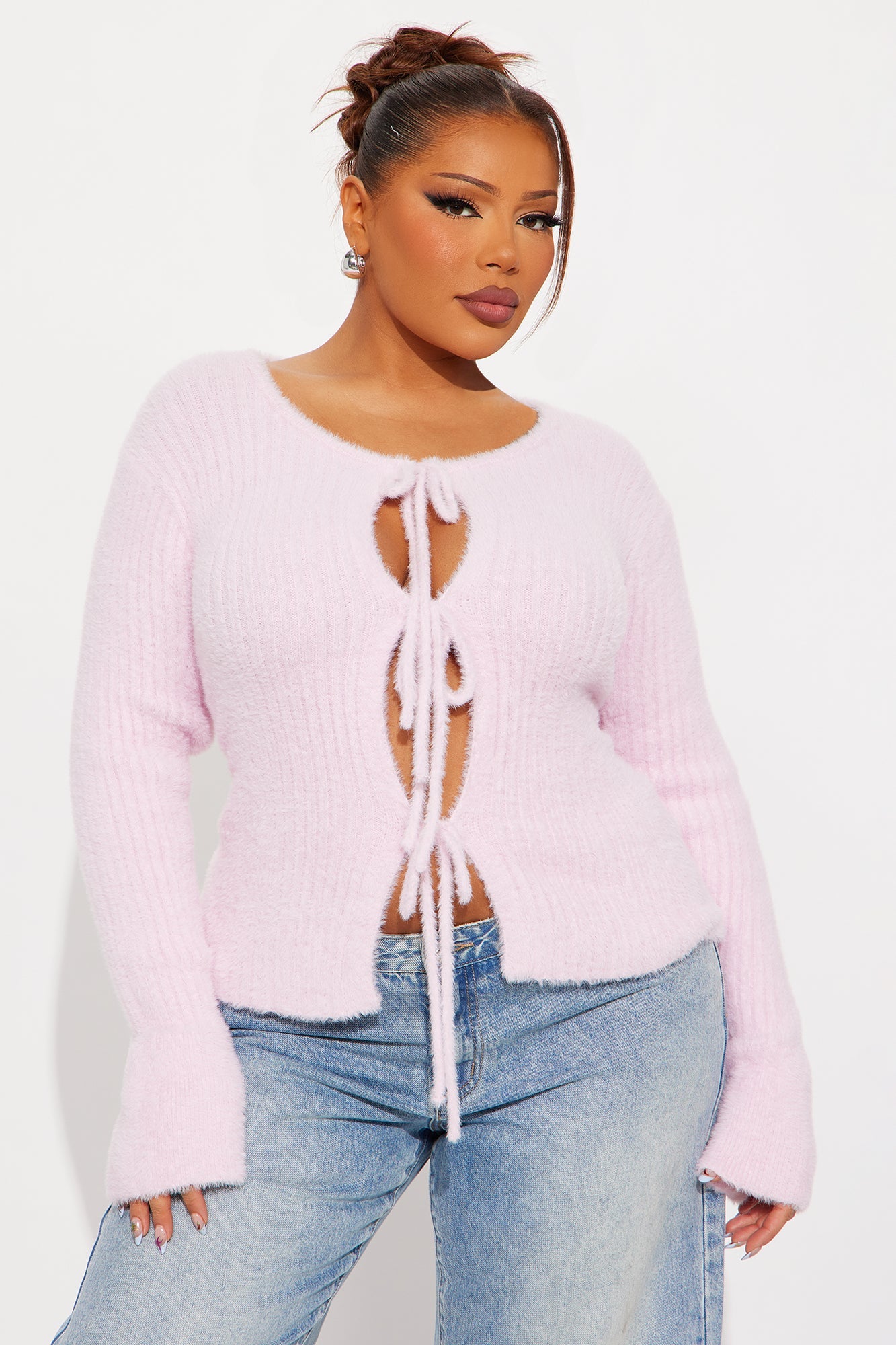 Estella Tie Front Bow Cardigan - Pink