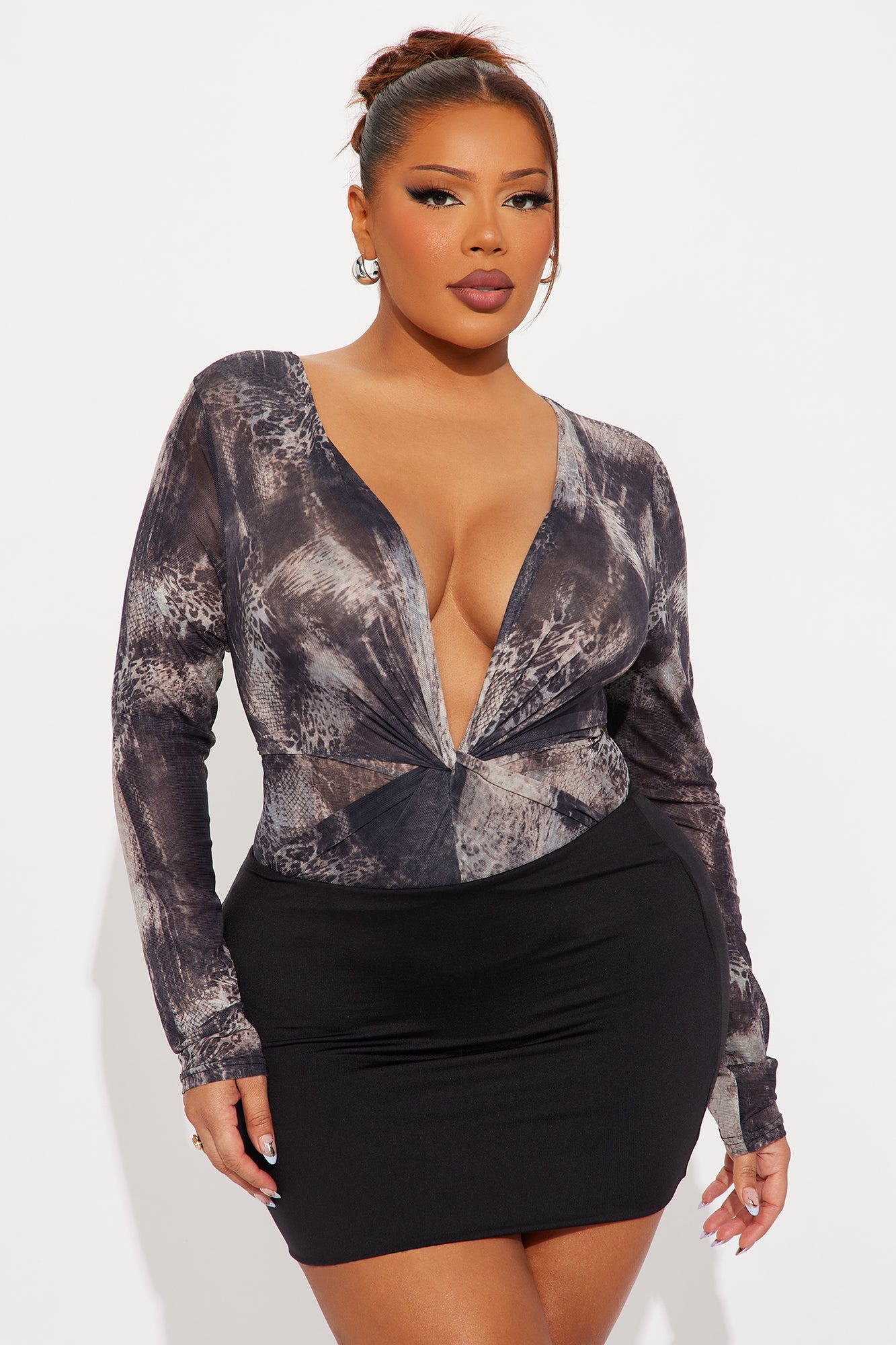 Live It Up Long Sleeve Mesh Bodysuit - Black/combo