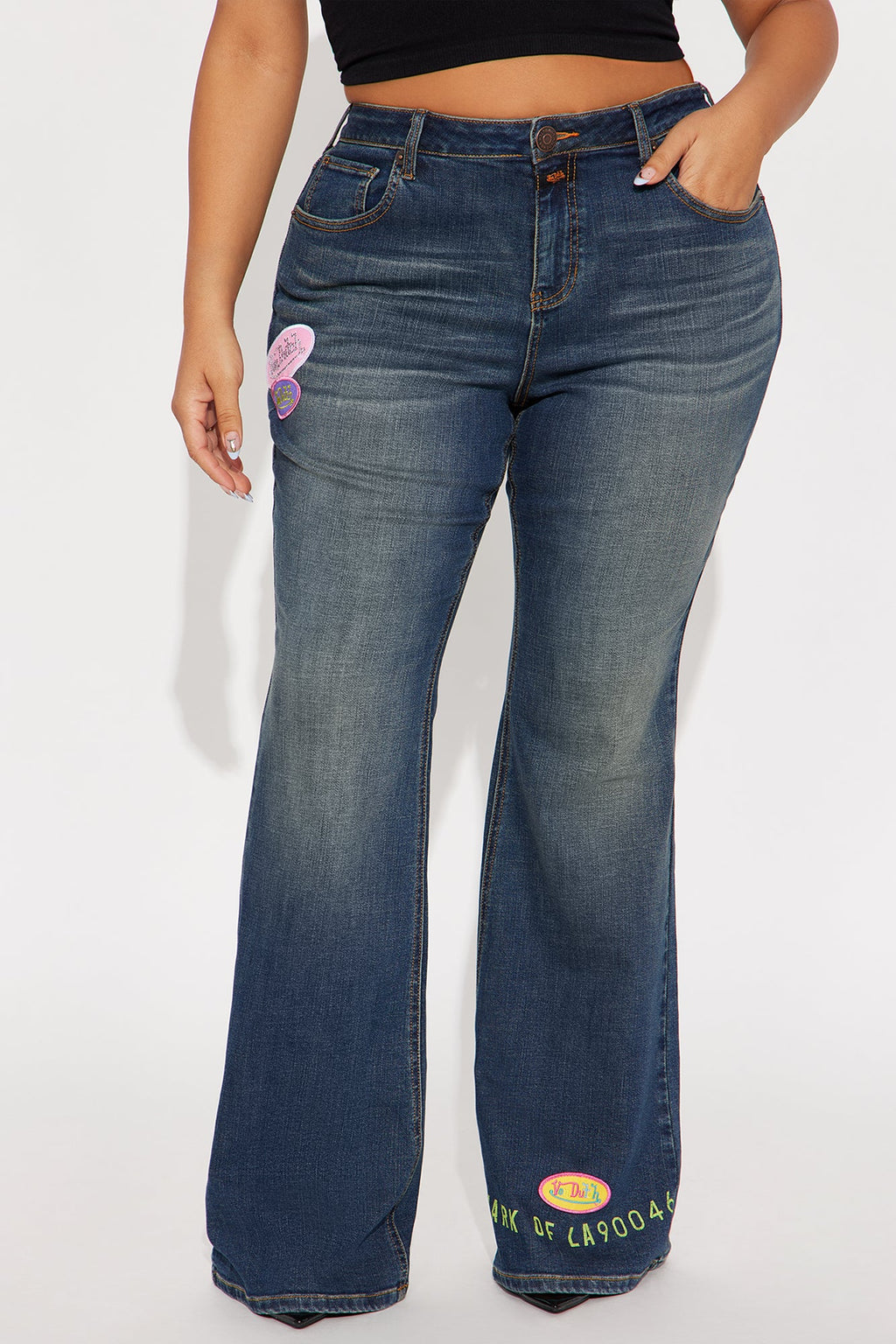 Von Dutch Tinted Low Rise Flare Jeans - Dark Wash