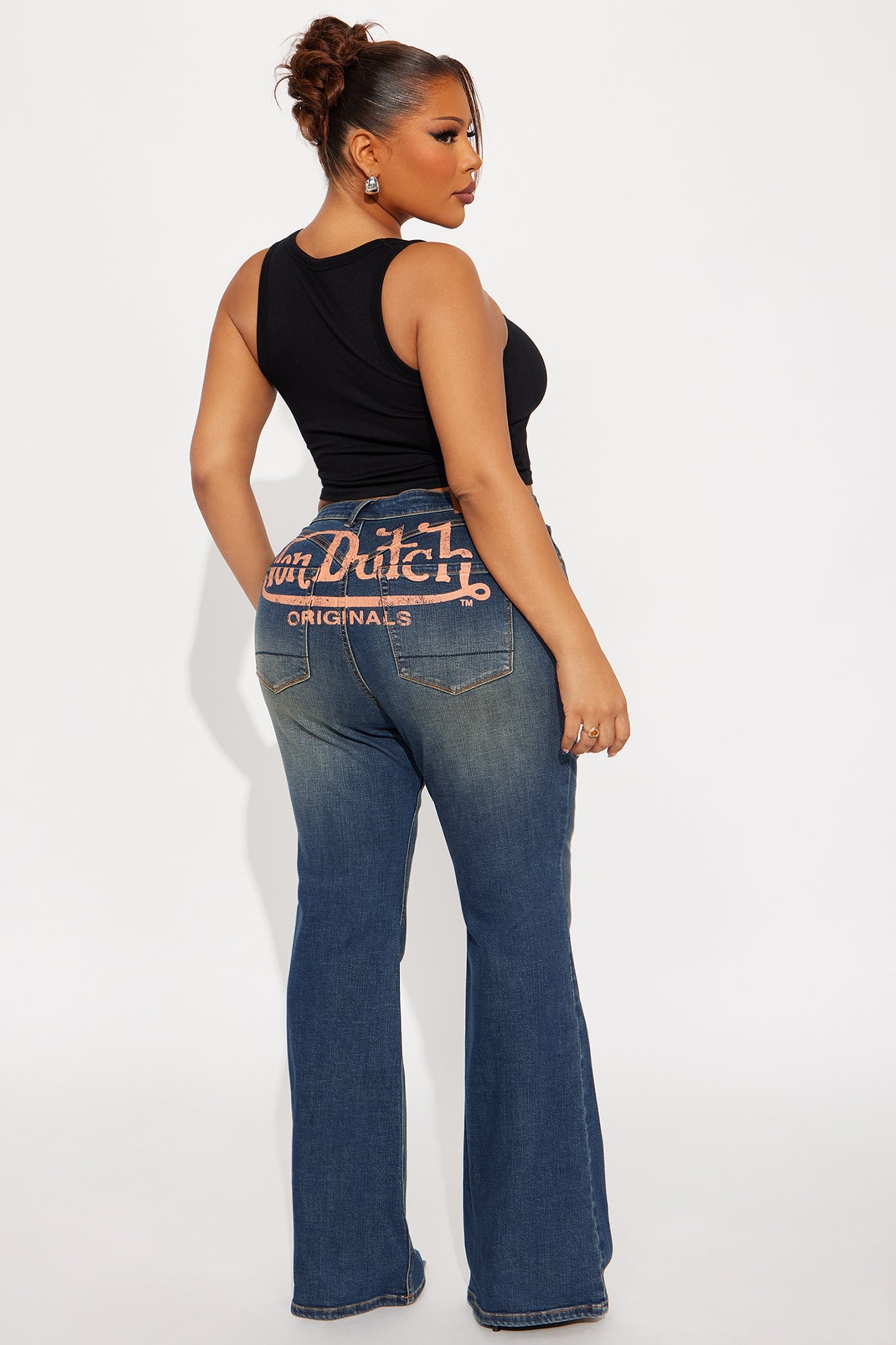 Von Dutch Tinted Low Rise Flare Jeans - Dark Wash