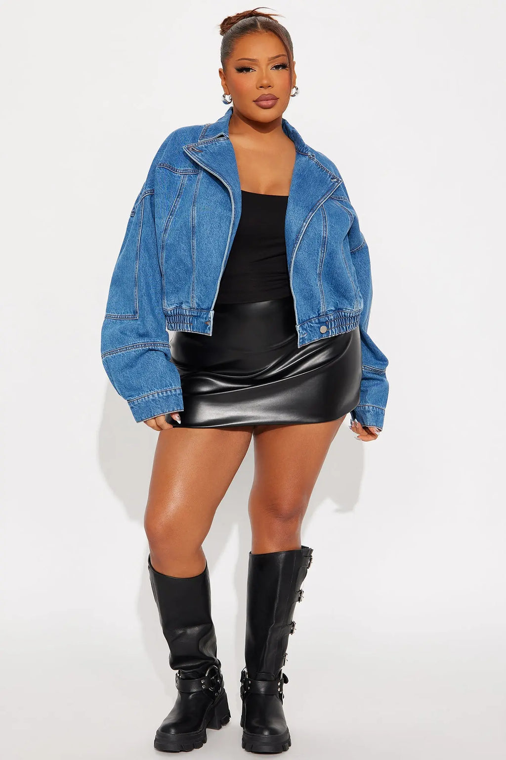 Ready To Ride Moto Bomber Denim Jacket - Dark Wash 